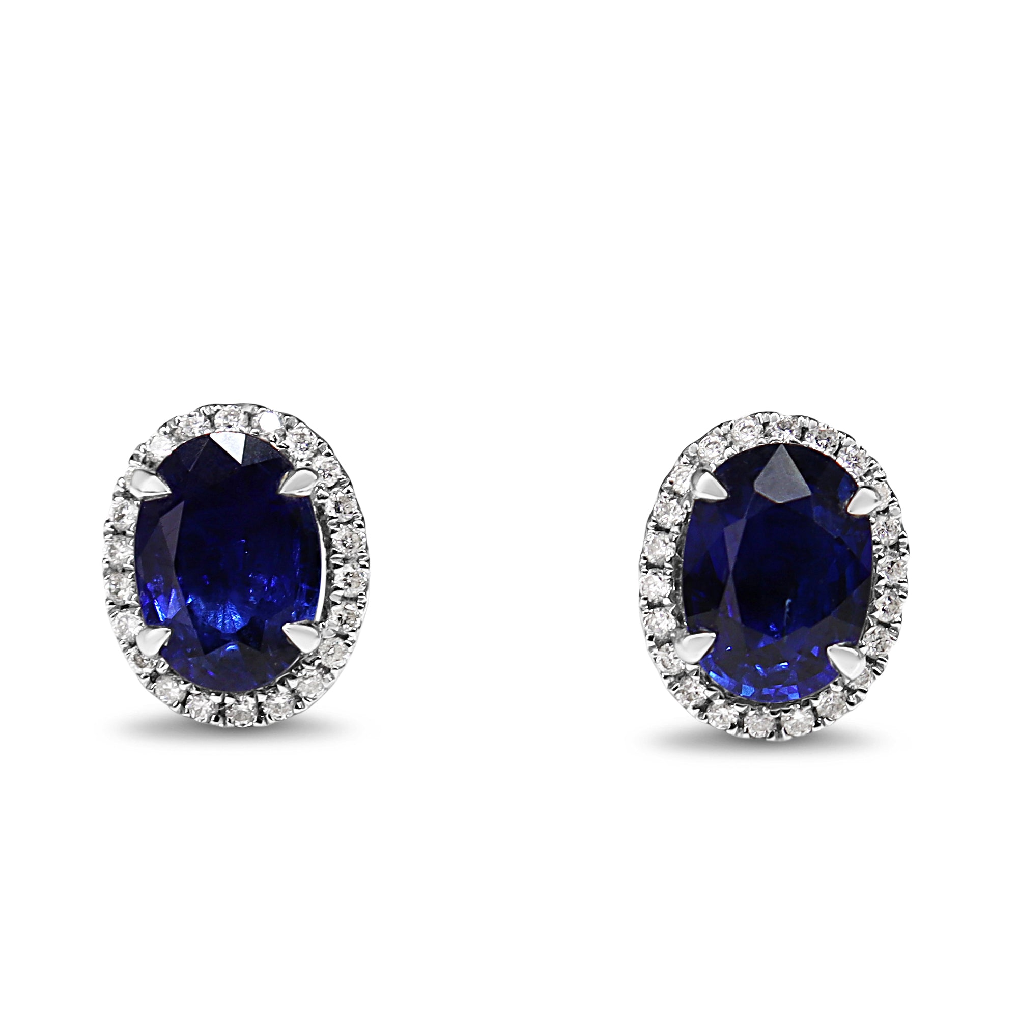 18ct White Gold Sapphire and Diamond Oval Halo Stud Earrings
