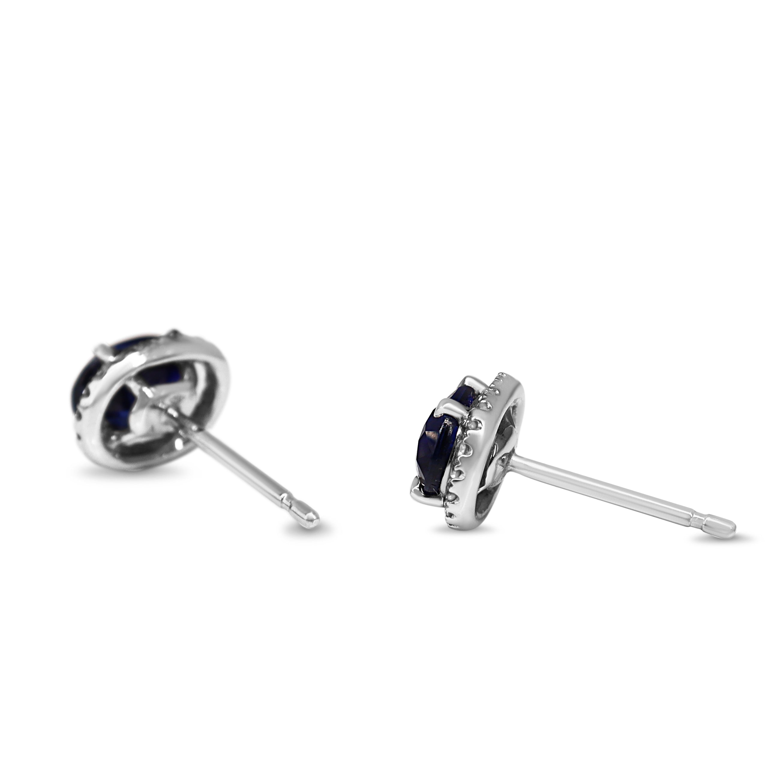 18ct White Gold Sapphire and Diamond Oval Halo Stud Earrings