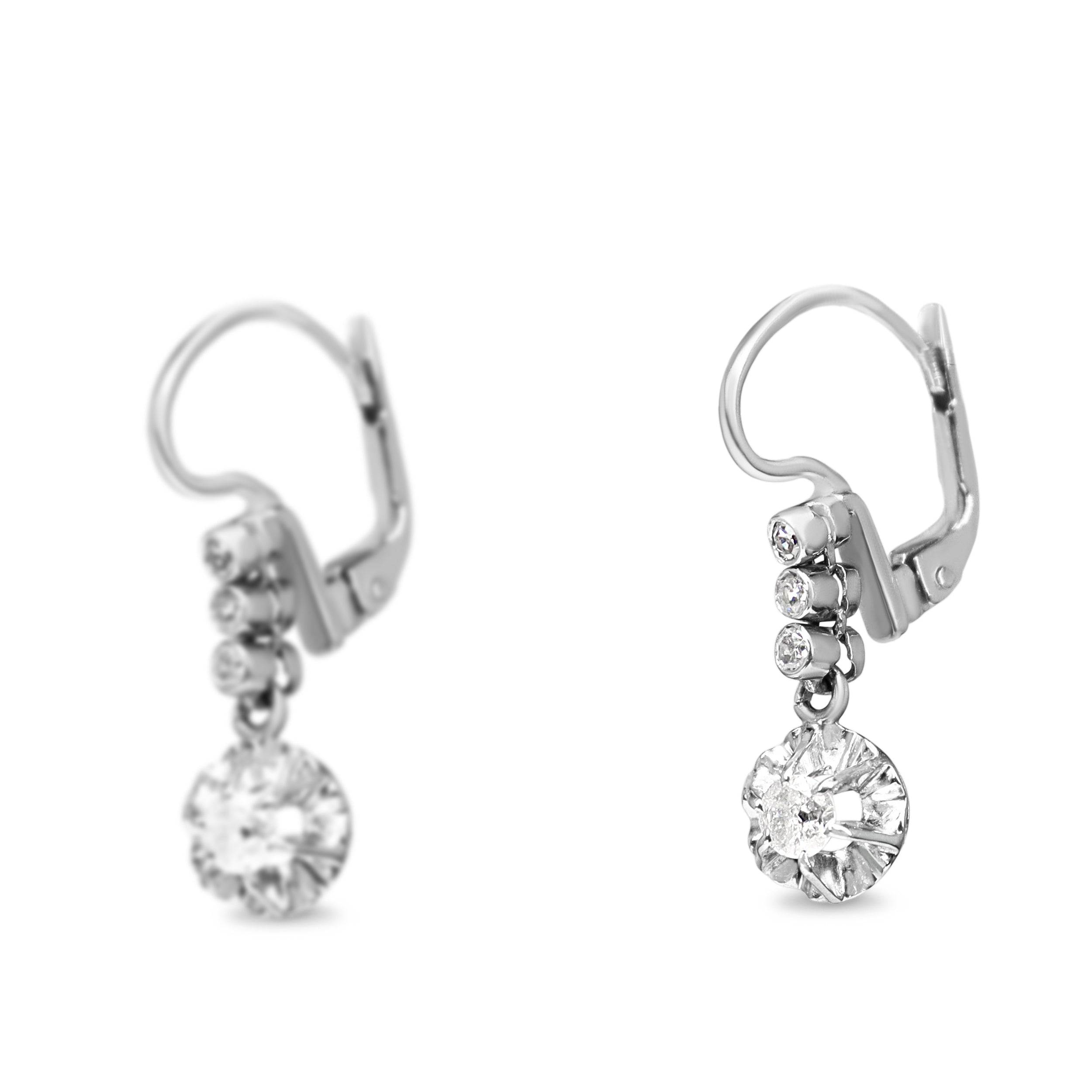 Palladium Old Cut Diamond Drop Earrings