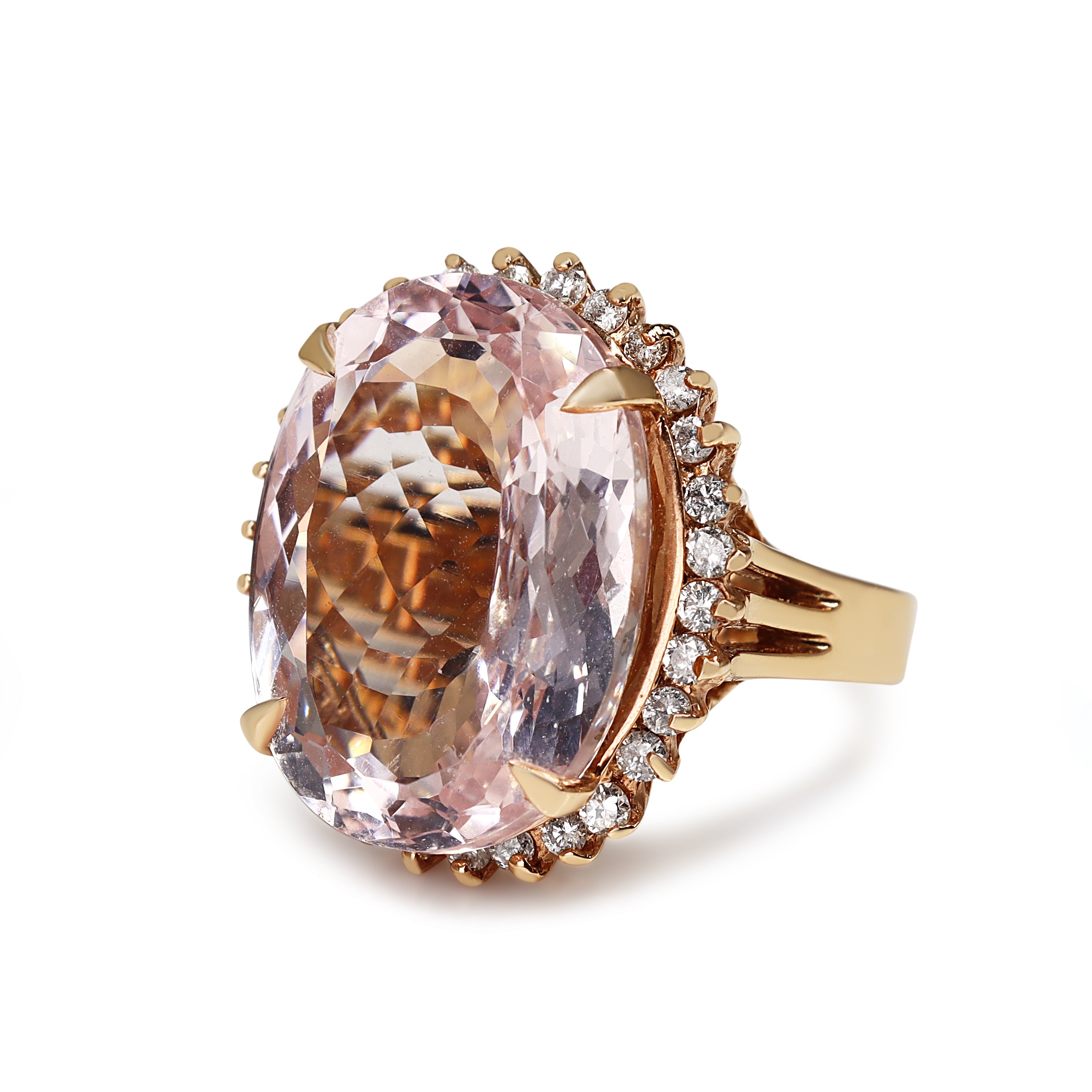 14ct Rose Gold 22.00ct Morganite and Diamond Halo Cocktail Ring