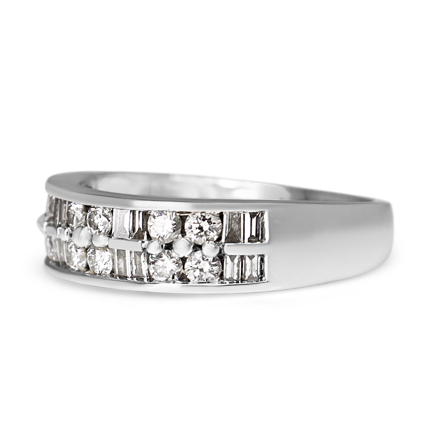18ct White Gold Baguette and Brilliant Cut Diamond Band Ring