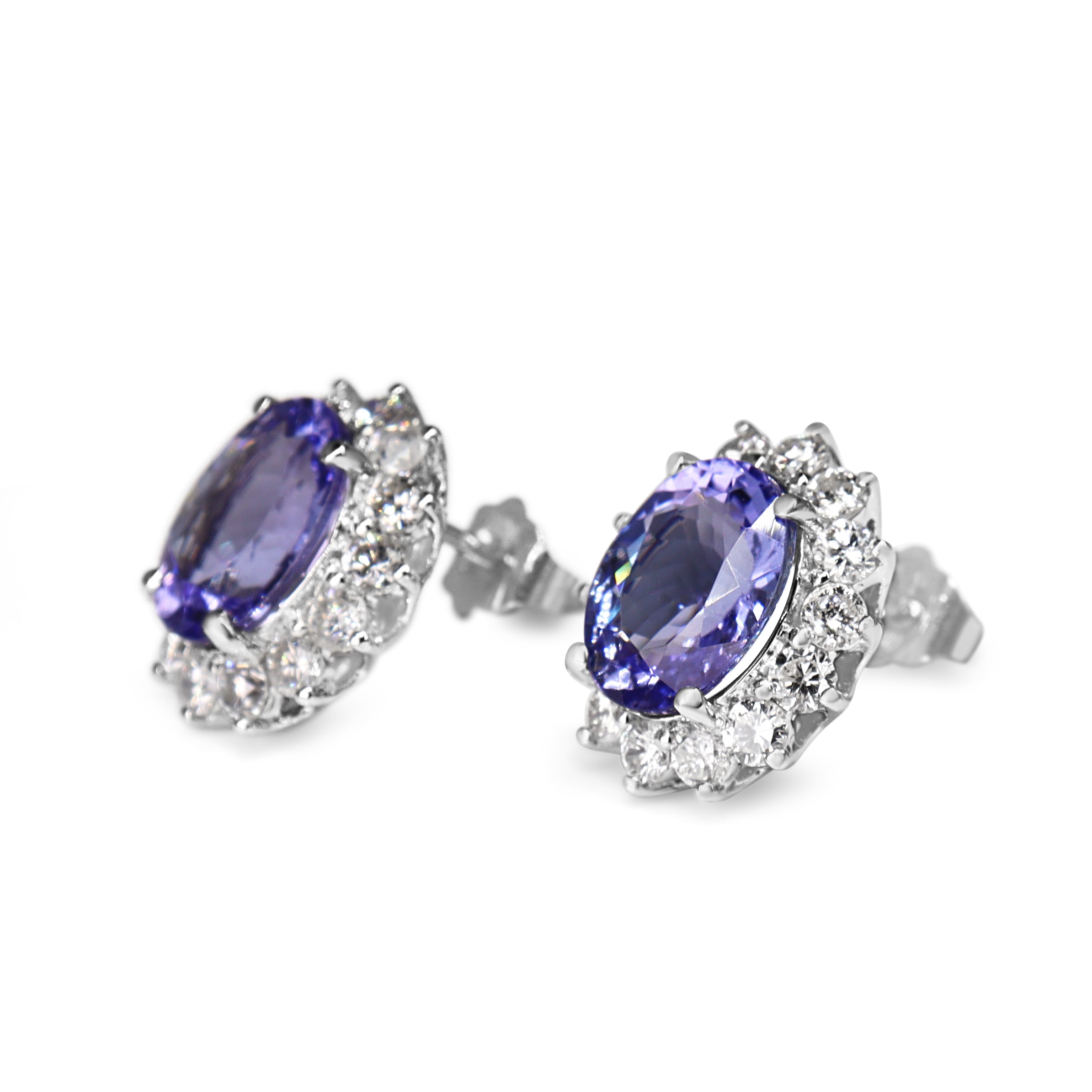 Platinum Tanzanite and Diamond Halo Stud Earrings