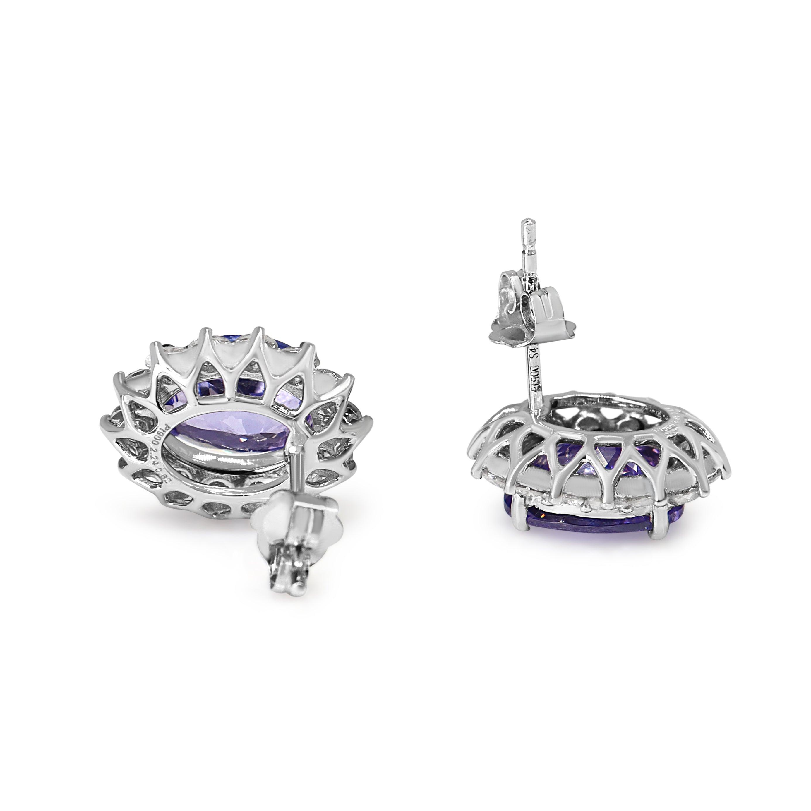 Platinum Tanzanite and Diamond Halo Stud Earrings