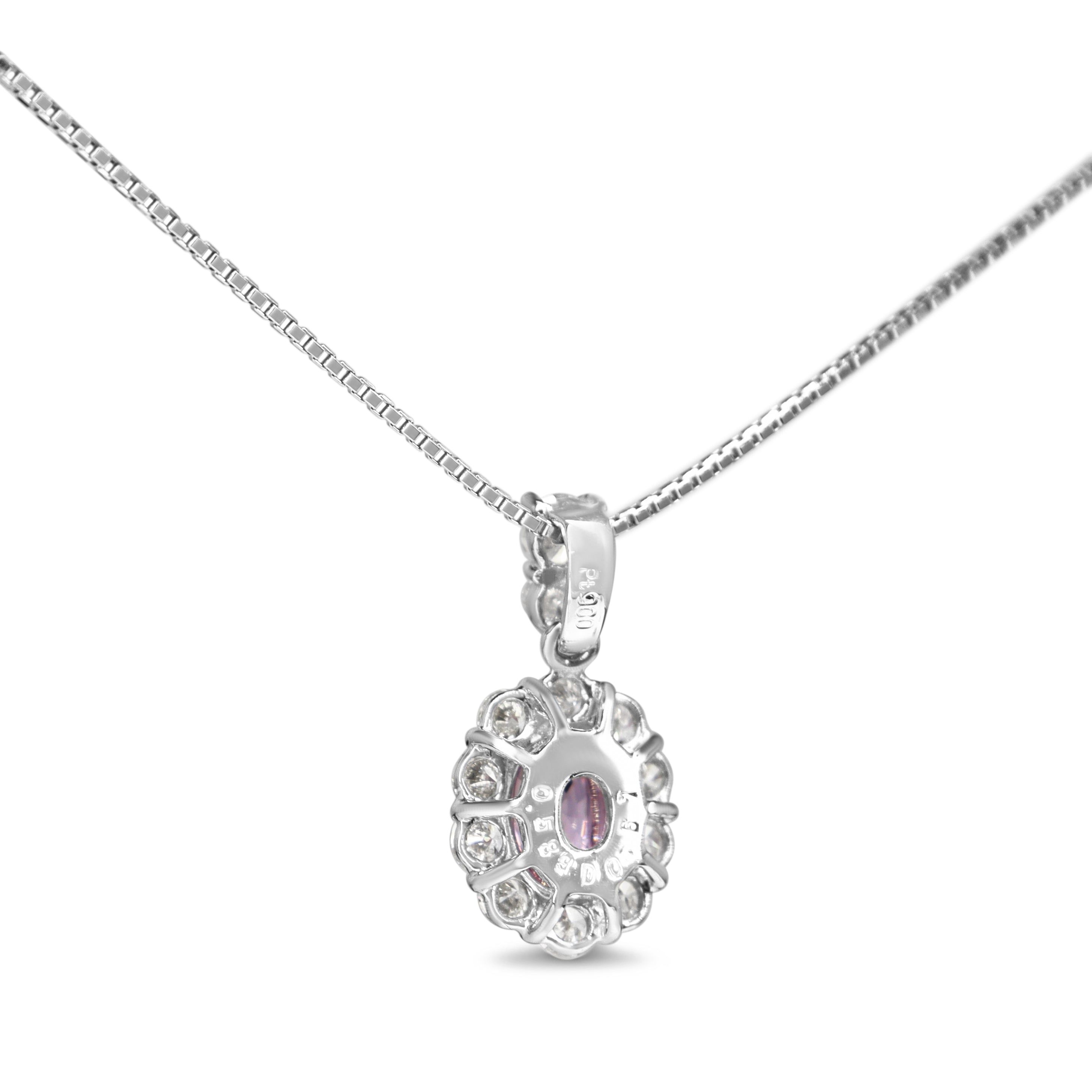 Platinum Pink Sapphire and Diamond Halo Necklace