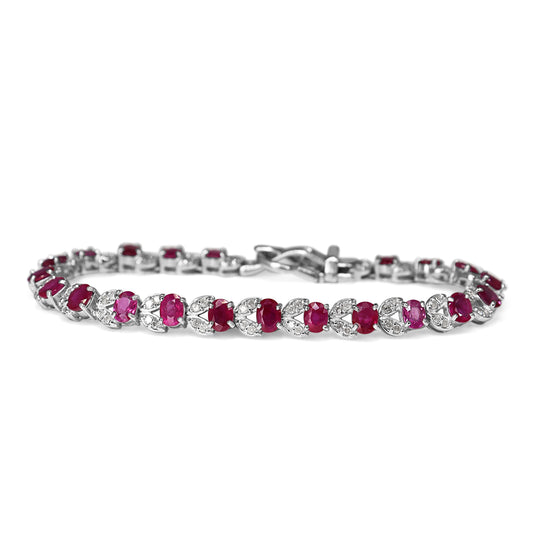 18ct White Gold Ruby and Diamond Floral Bracelet