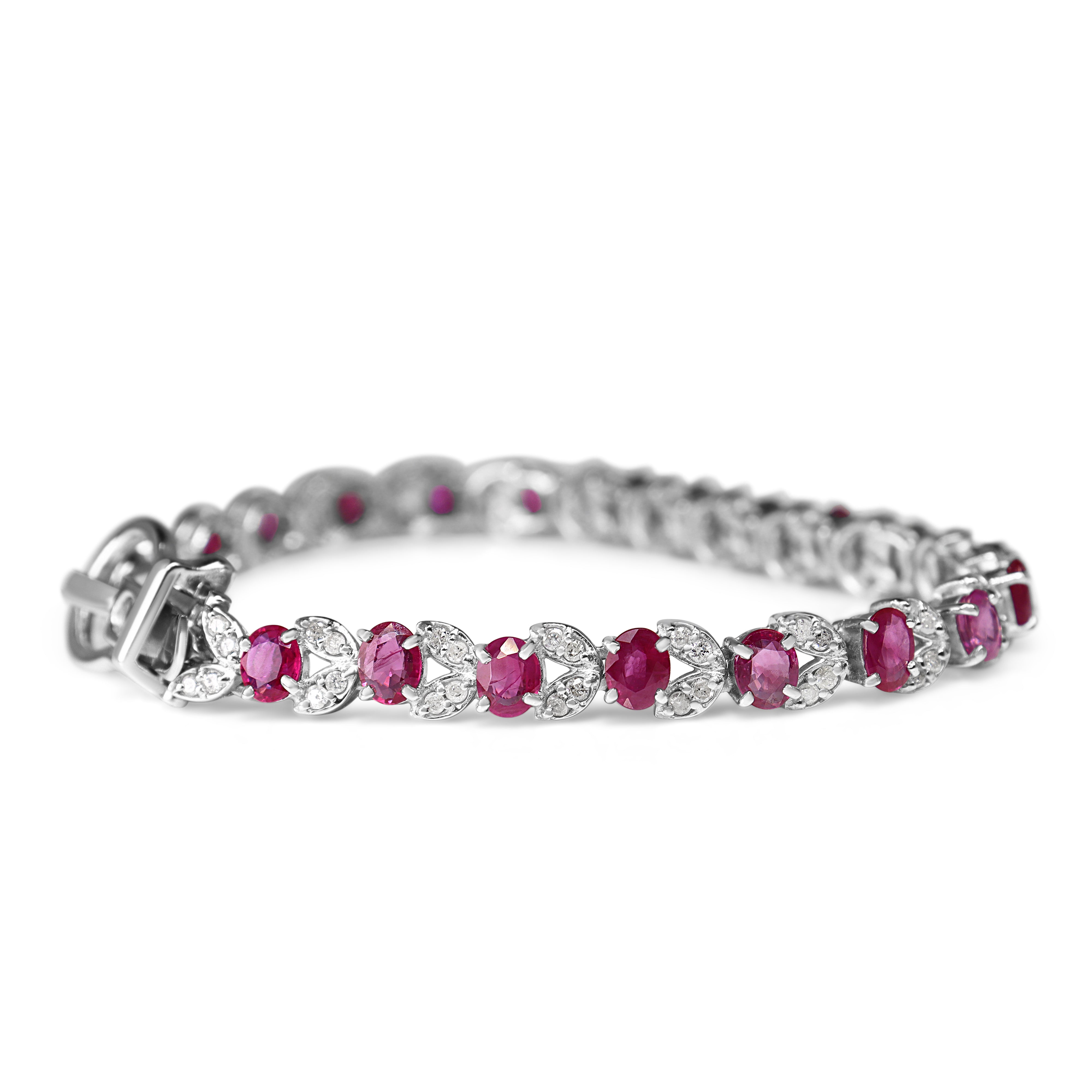 18ct White Gold Ruby and Diamond Floral Bracelet