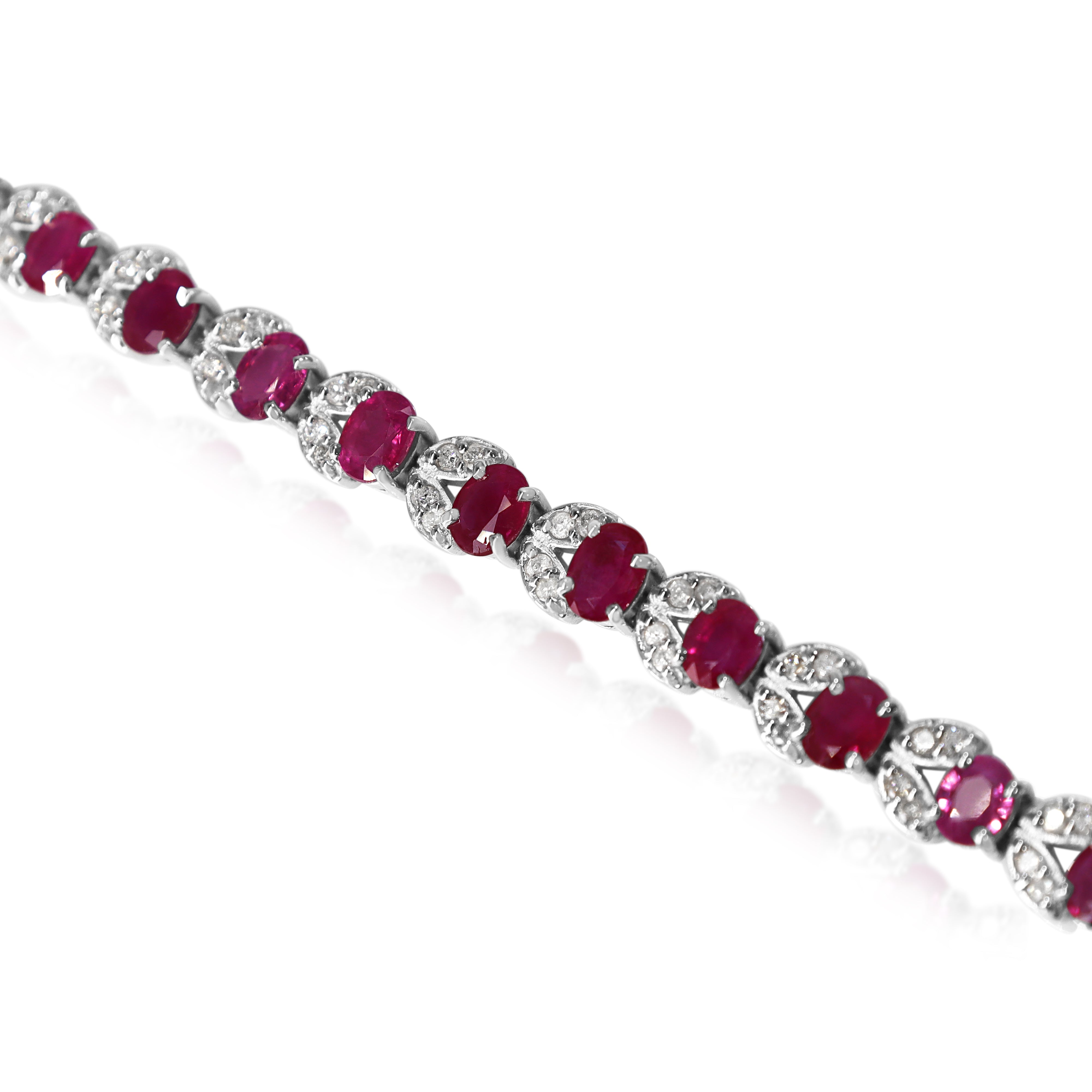 18ct White Gold Ruby and Diamond Floral Bracelet