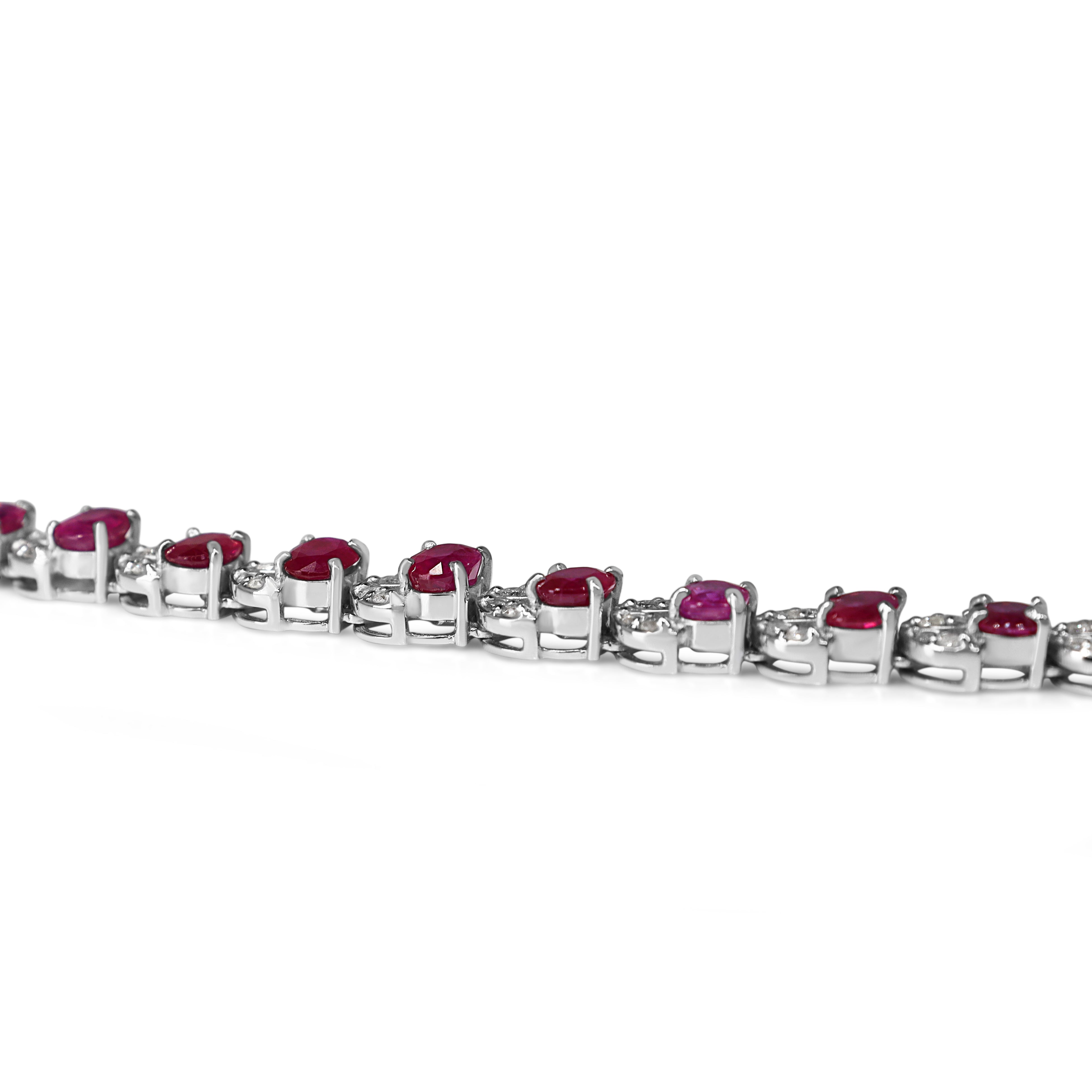 18ct White Gold Ruby and Diamond Floral Bracelet