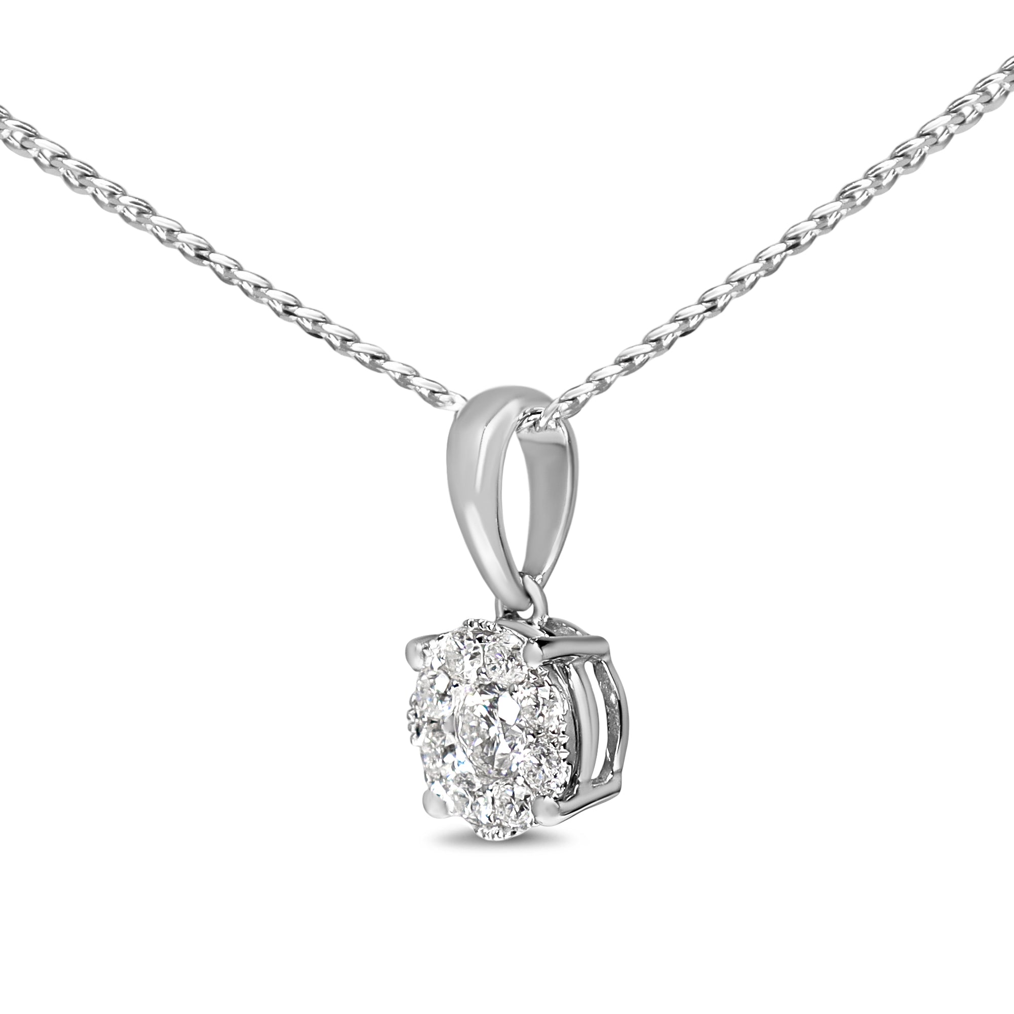 18ct White Gold Diamond Cluster Pendant