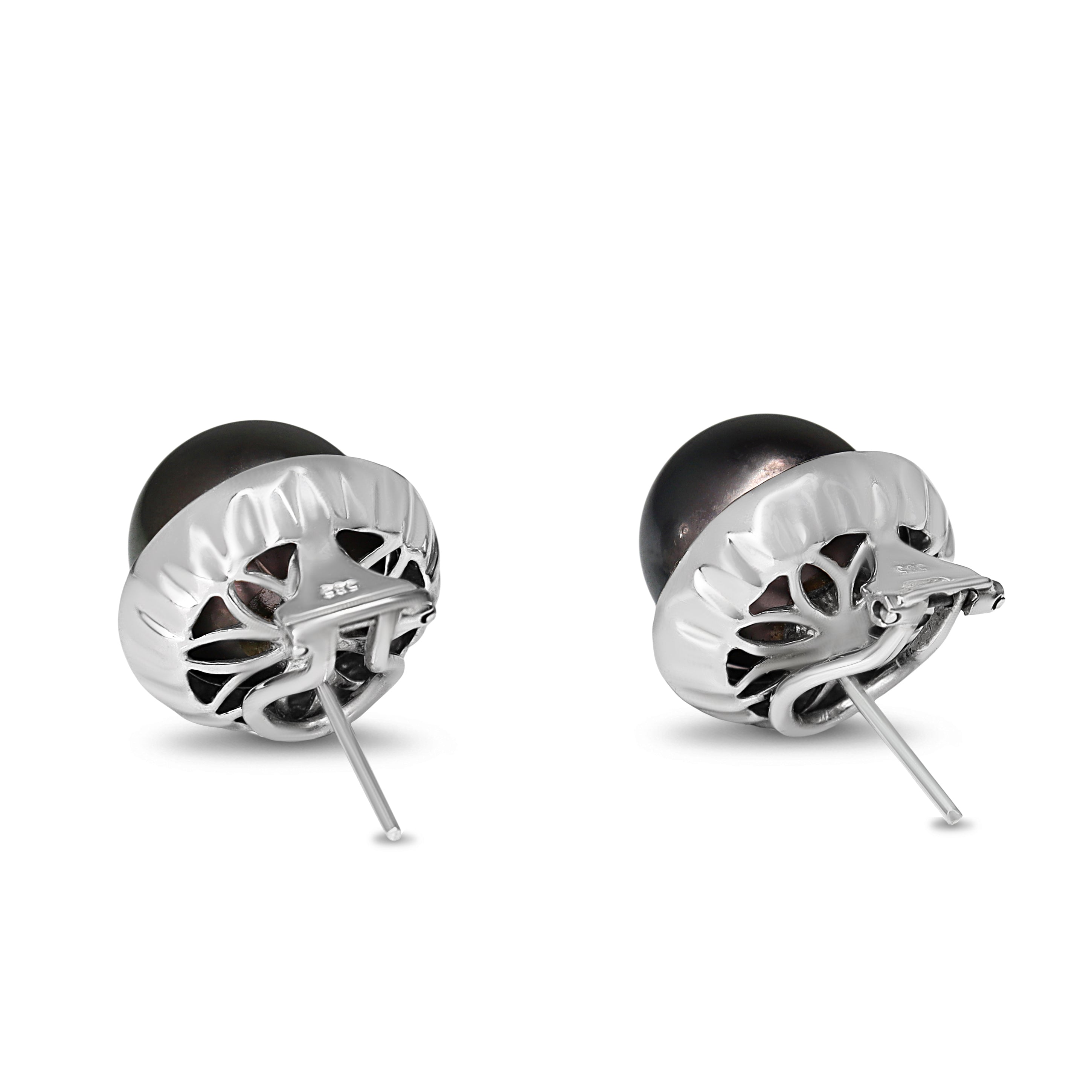 14ct White Gold 12mm Tahitian Pearl and Diamond Halo Earrings
