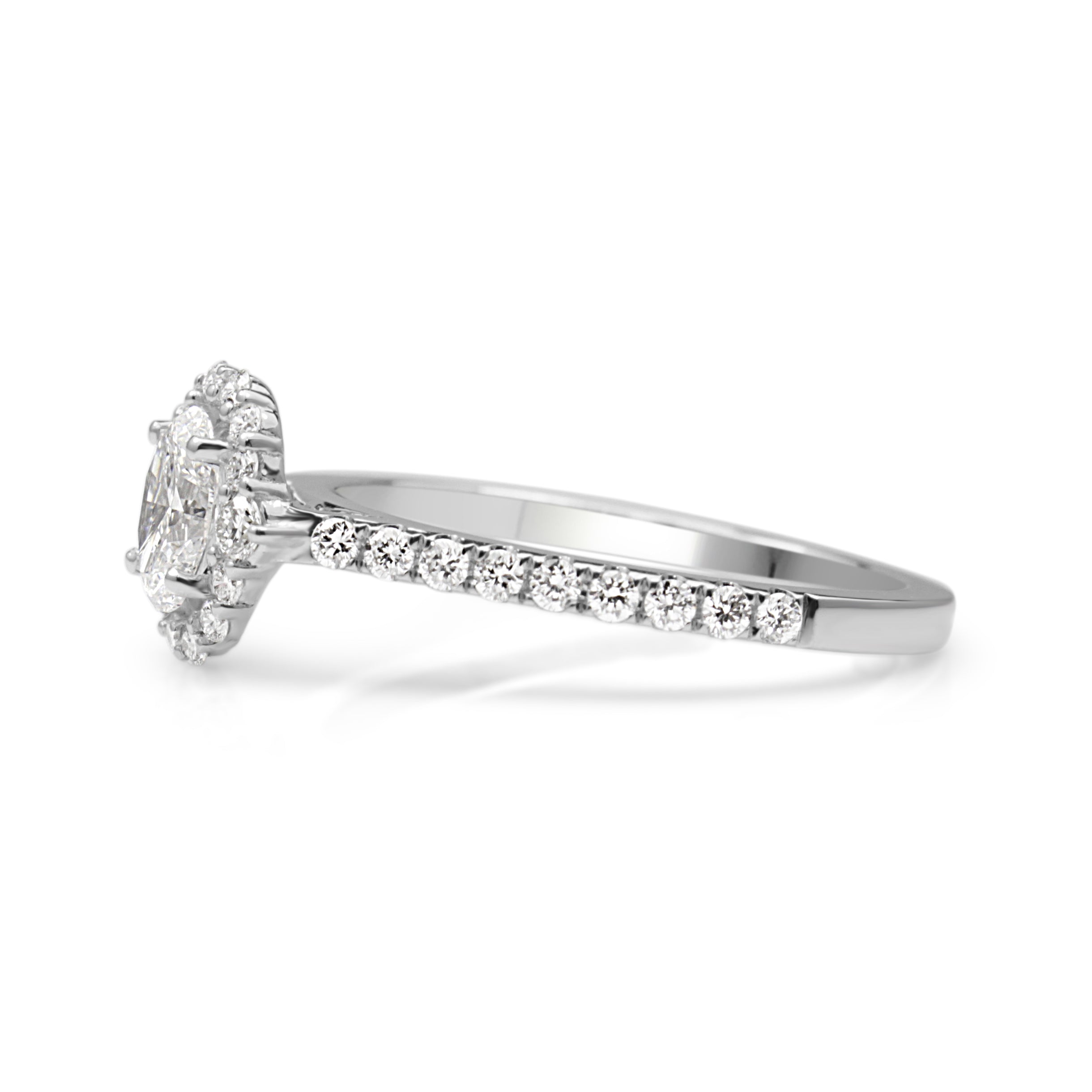 18ct White Gold Fine Oval Diamond Halo Ring