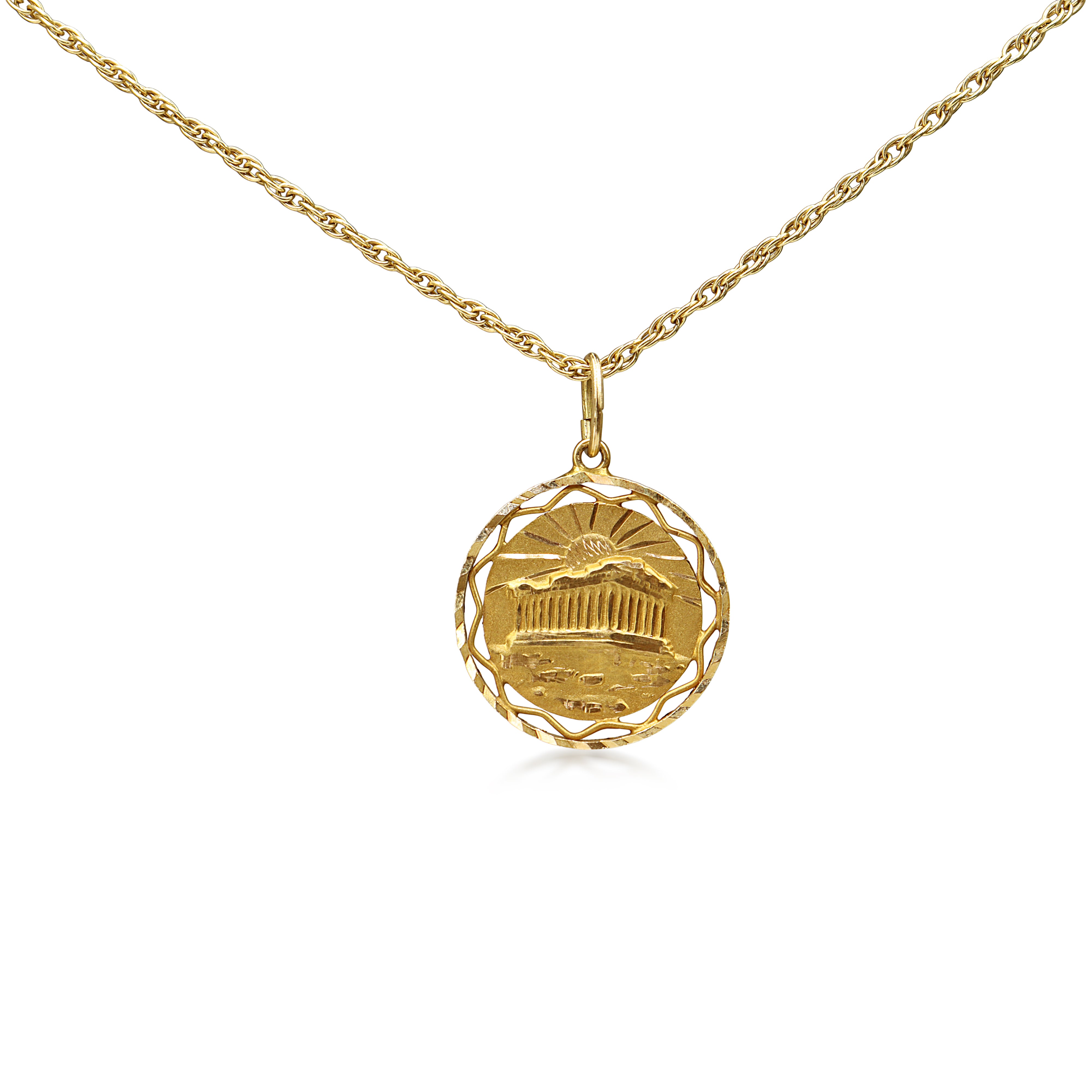 18ct Yellow Gold Greek Parthenon Medallion Necklace