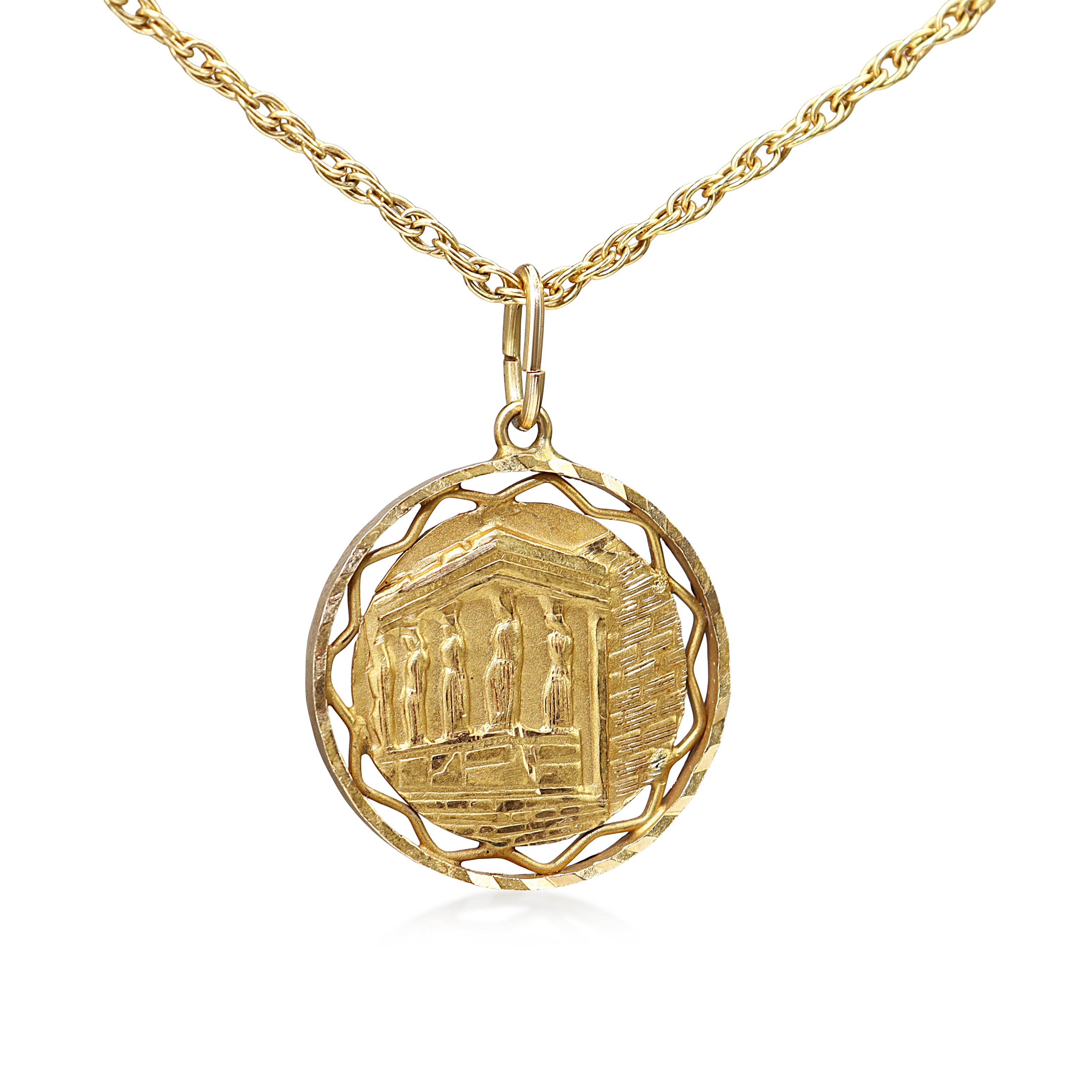 18ct Yellow Gold Greek Parthenon Medallion Necklace