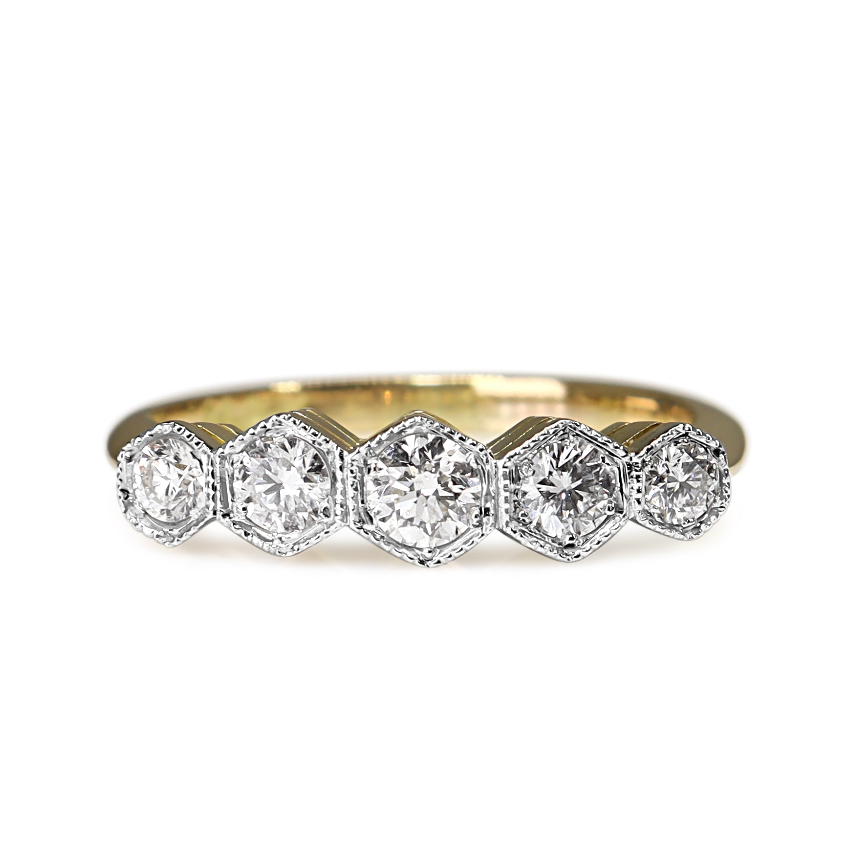 18ct Yellow and White Gold Antique 5 Stone Diamond Ring