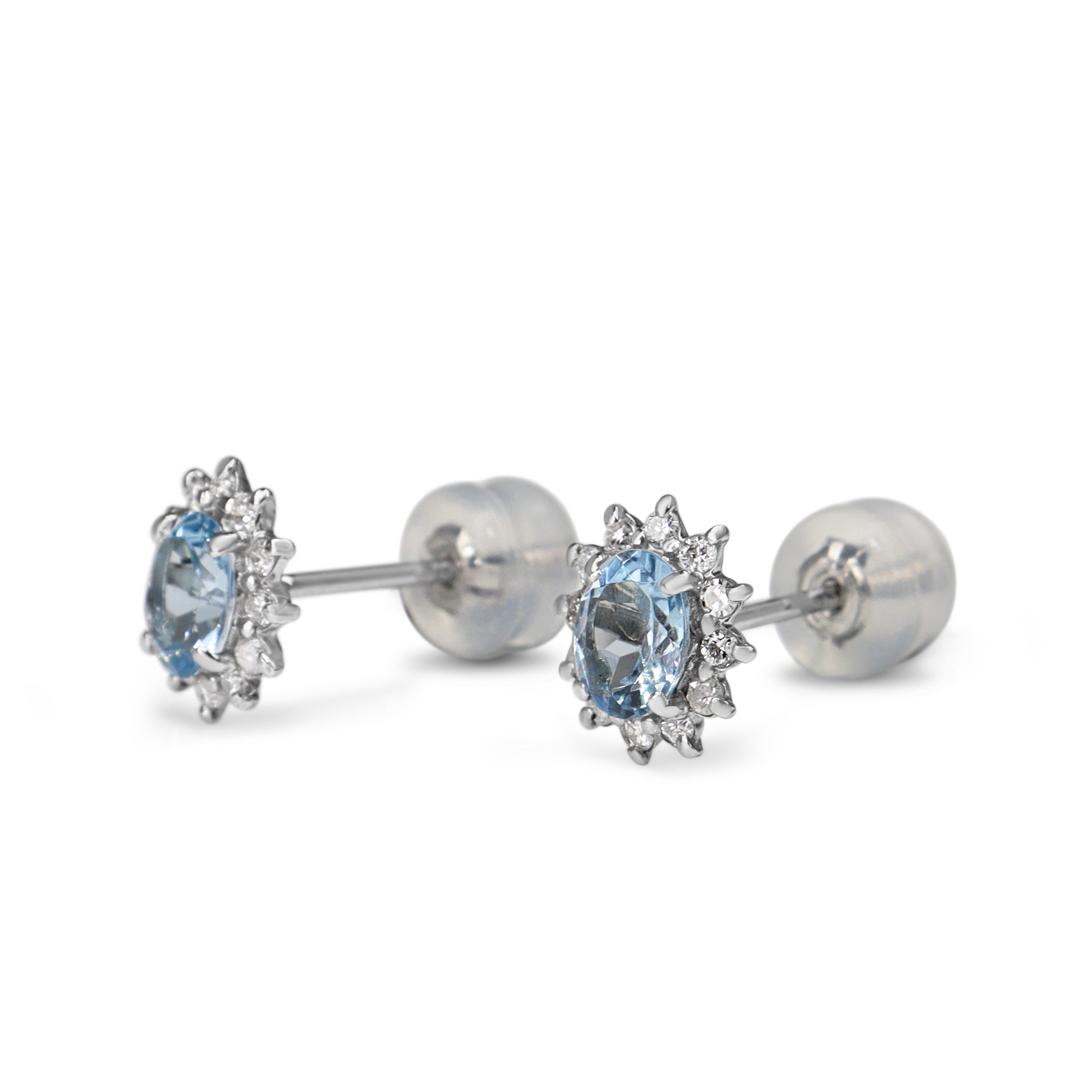 Platinum Aquamarine and Diamond Halo Stud Earrings