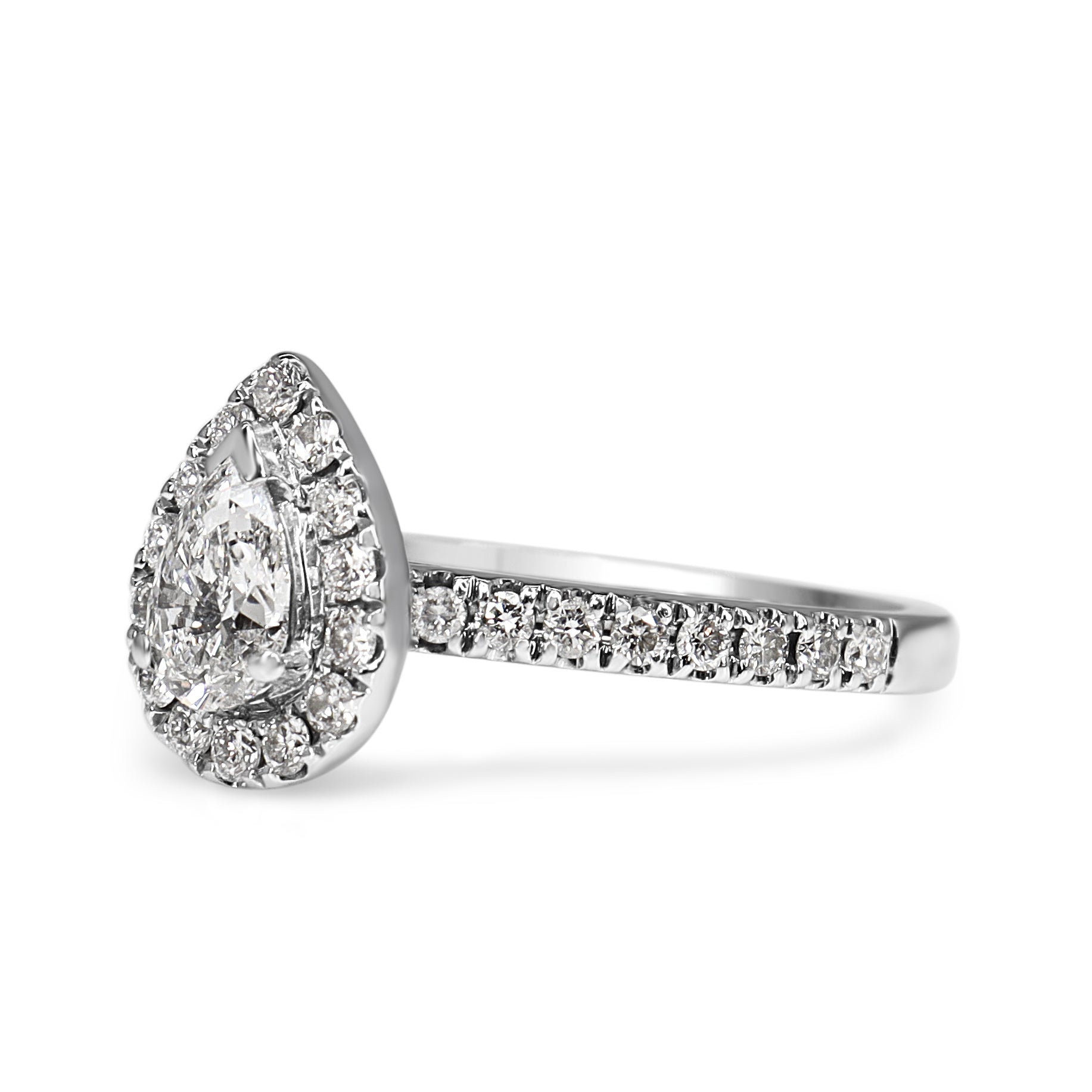 18ct White Gold Pear Shaped Diamond Halo Ring