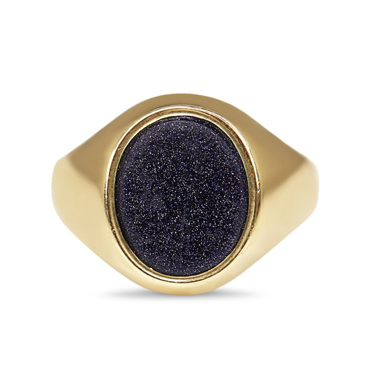 9ct Yellow Gold Blue Gold Stone Signet Ring