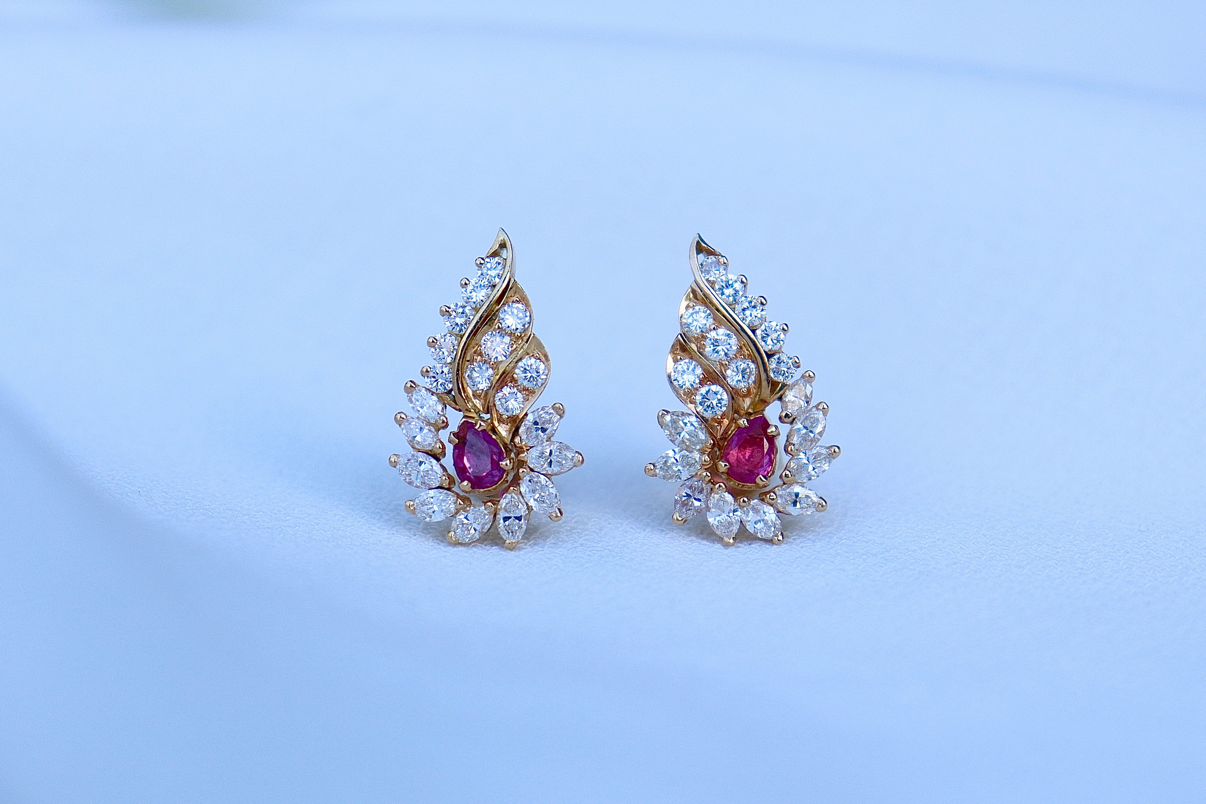 18ct Yellow Gold Ruby and Diamond Climber Earrings