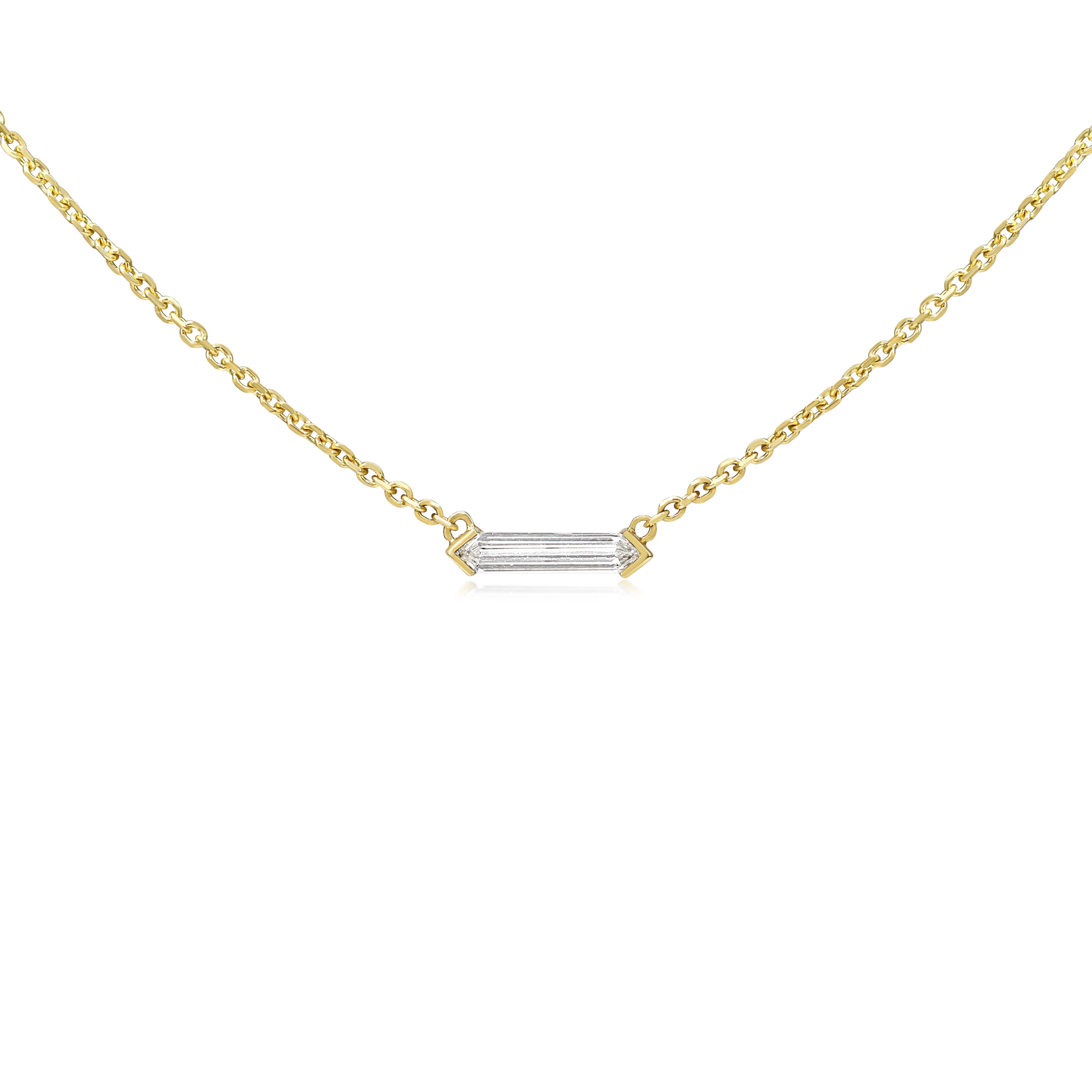 18ct Yellow Gold Bullet Diamond Solitaire Necklace