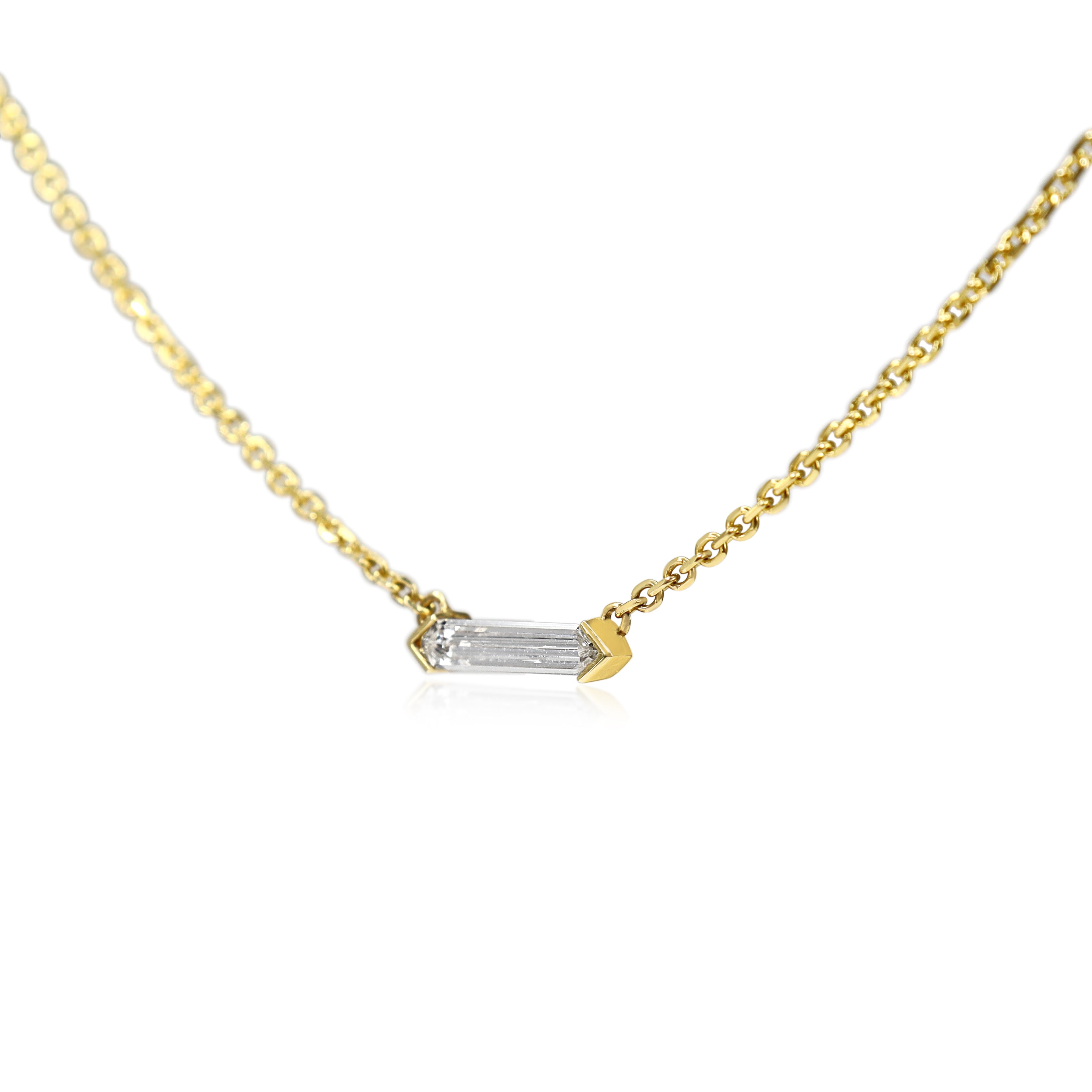 18ct Yellow Gold Bullet Diamond Solitaire Necklace
