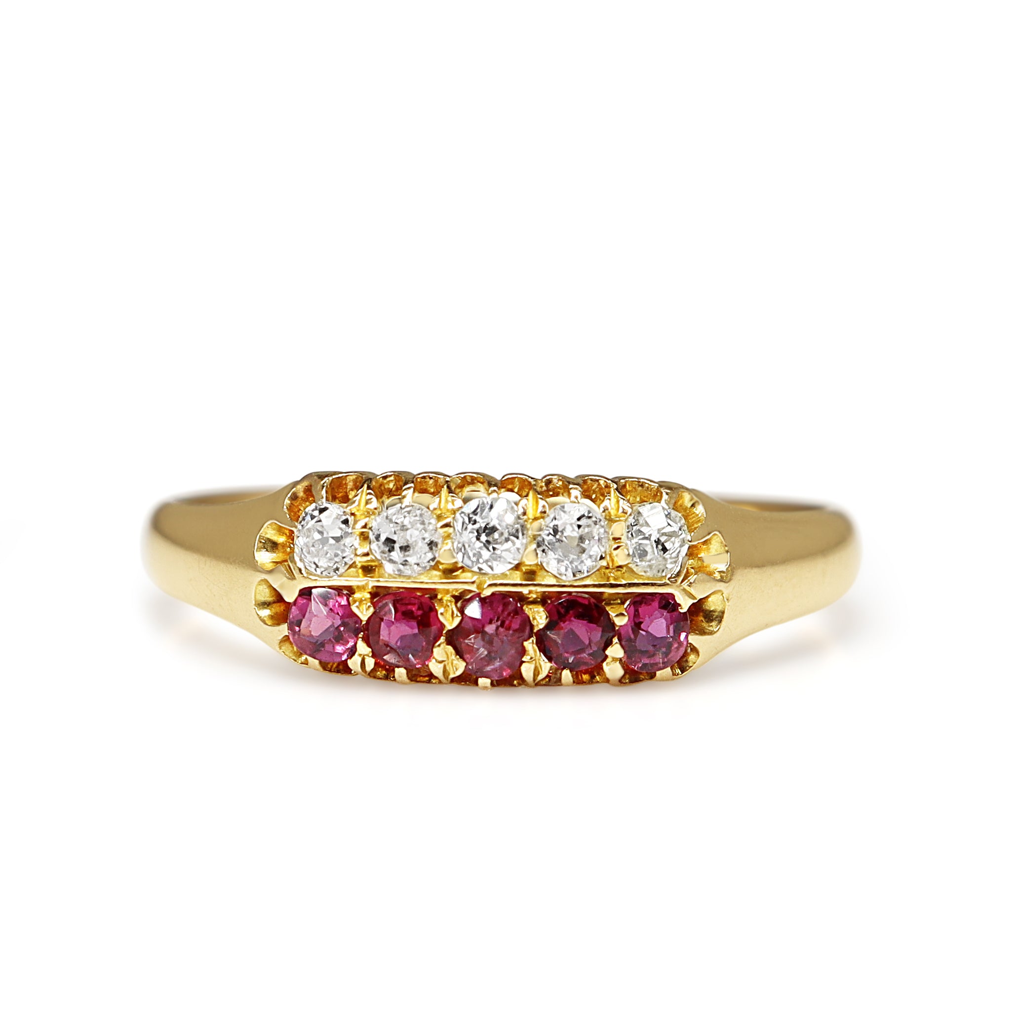 18ct Yellow Gold Antique Old Cut Diamond and Ruby Ring