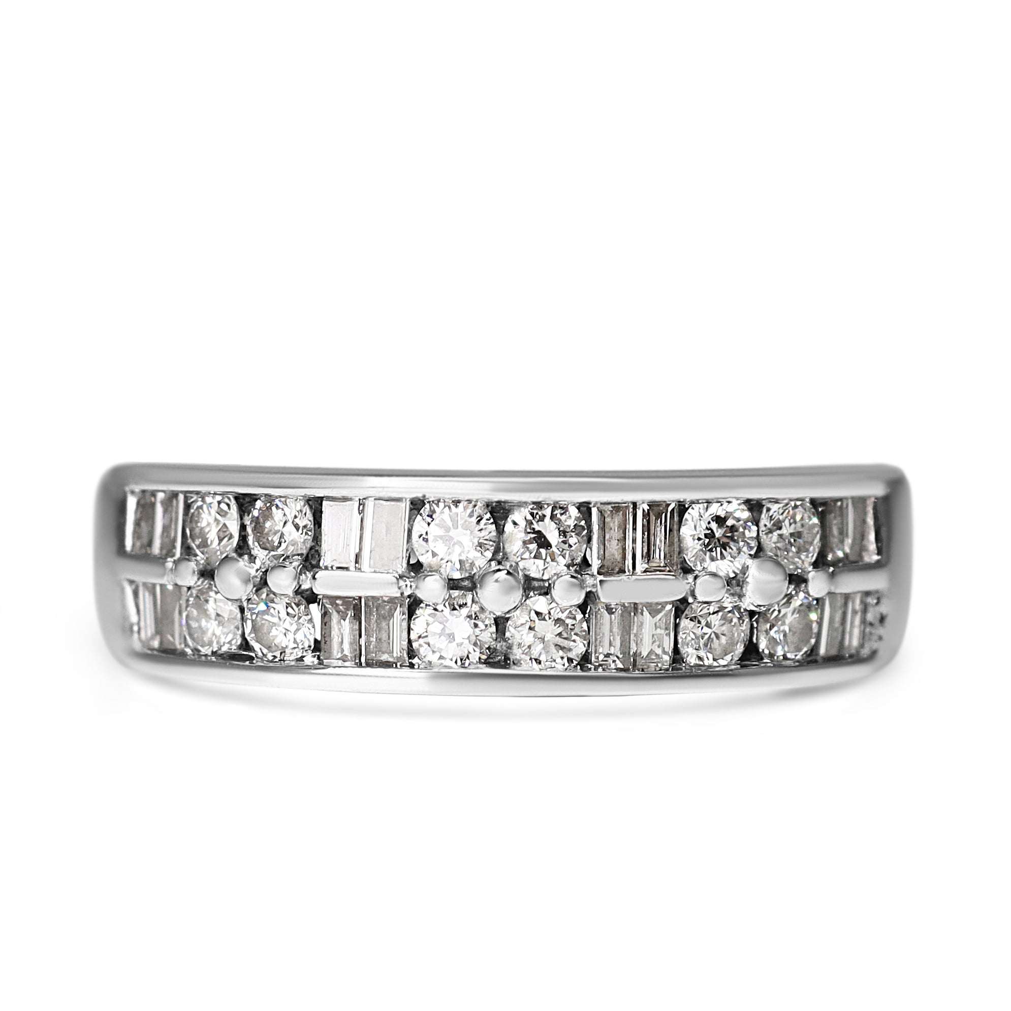 18ct White Gold Baguette and Brilliant Cut Diamond Band Ring