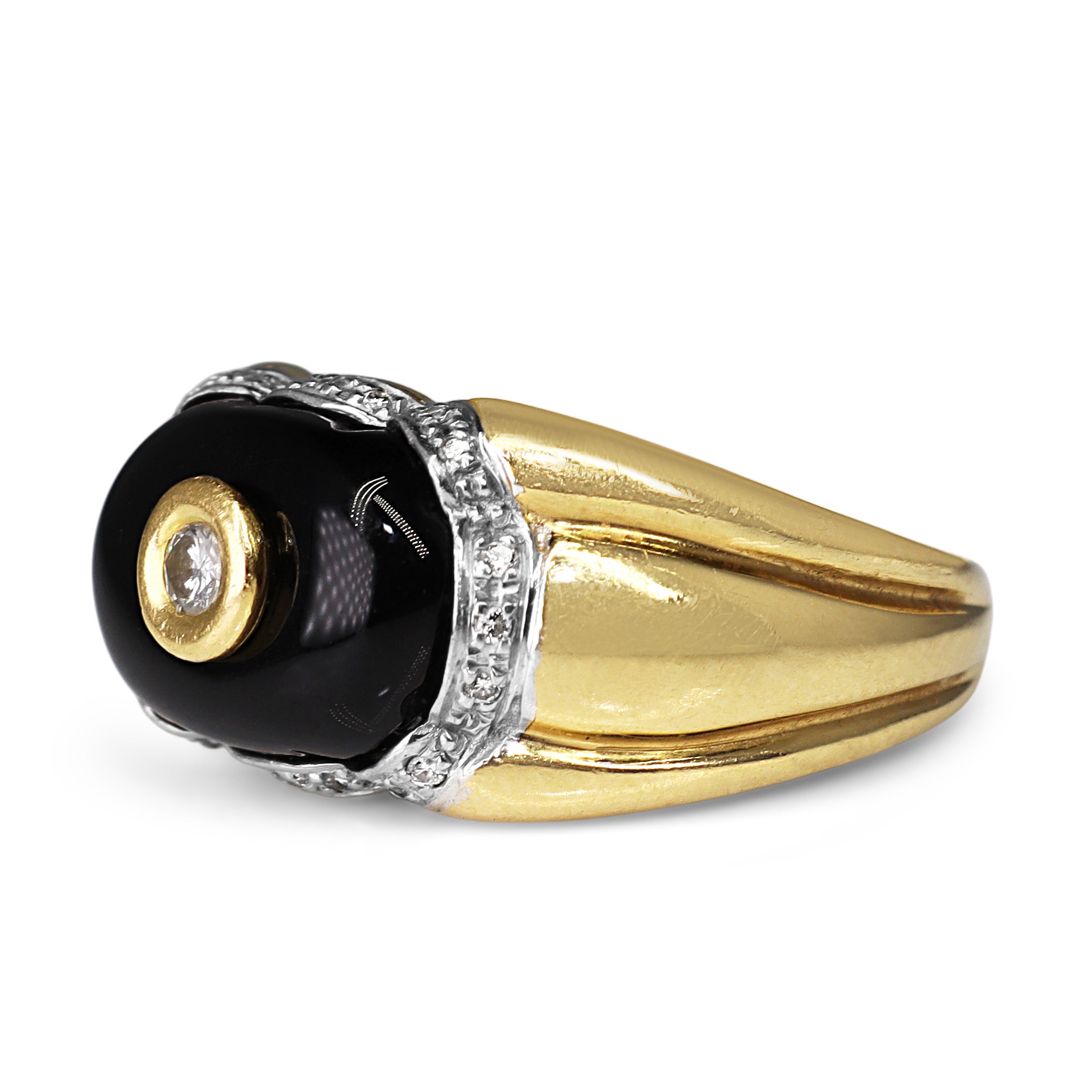 18ct Yellow Gold Vintage Onyx and Diamond Ring