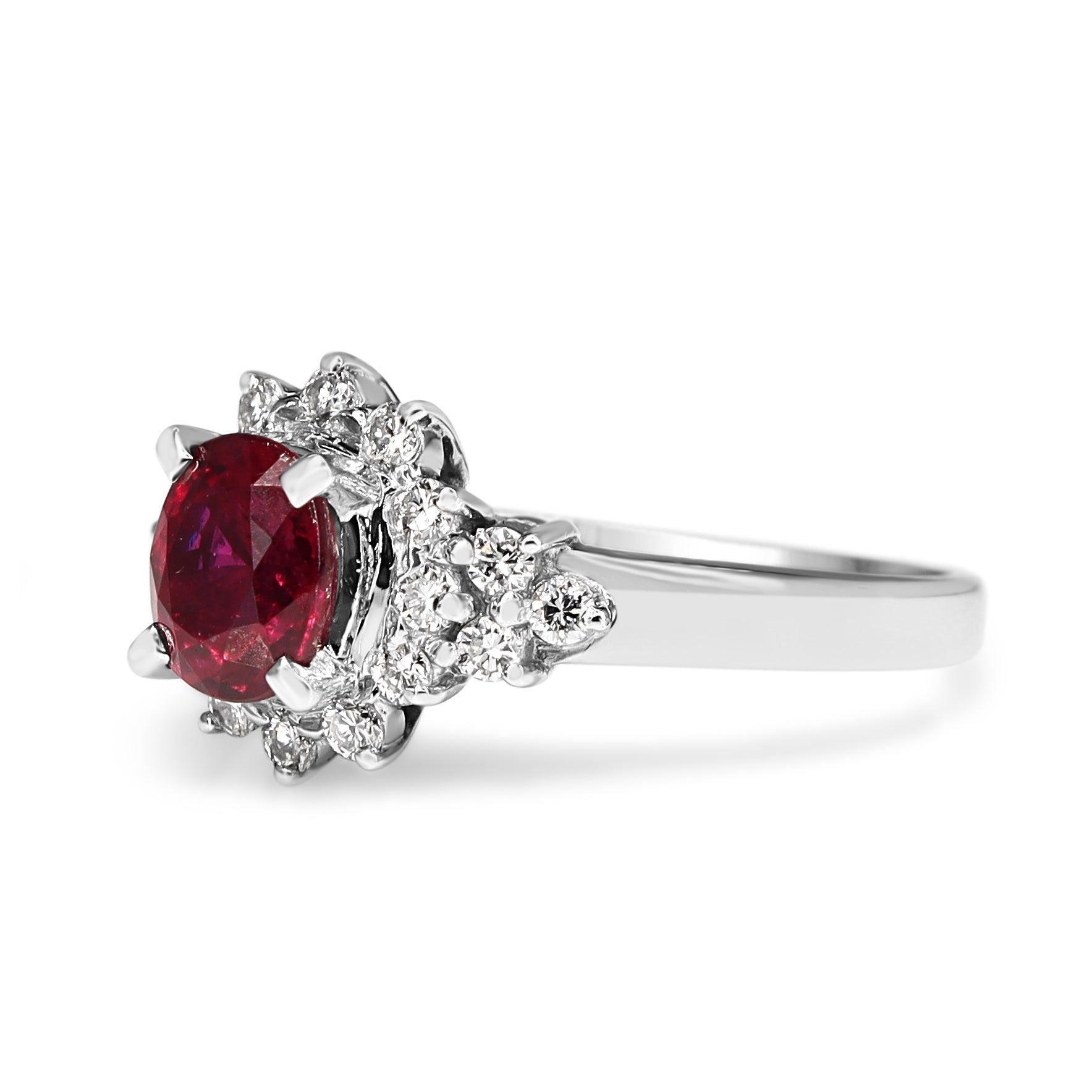 Platinum Ruby and Diamond Cluster Ring