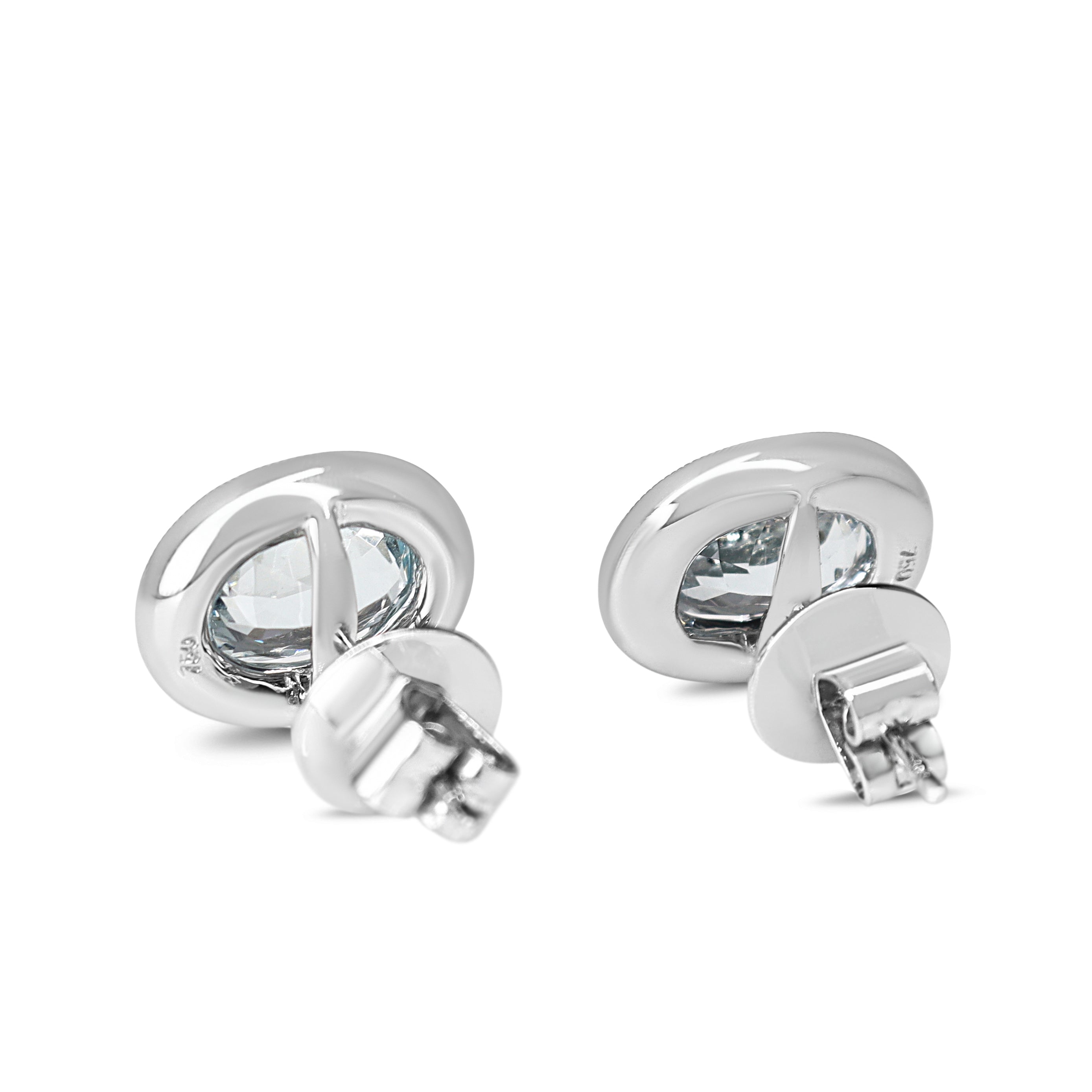 18ct White Gold Oval Aquamarine and Diamond Halo Stud Earrings
