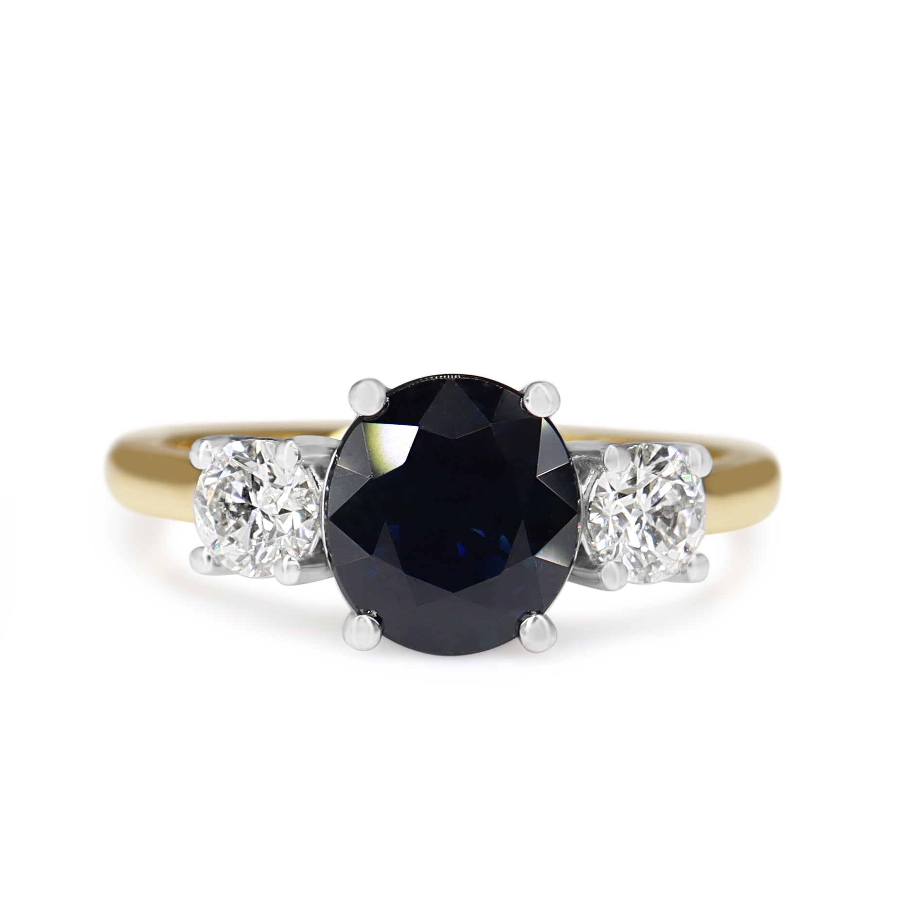 18ct Yellow and White Gold Sapphire and Diamond 3 Stone Ring