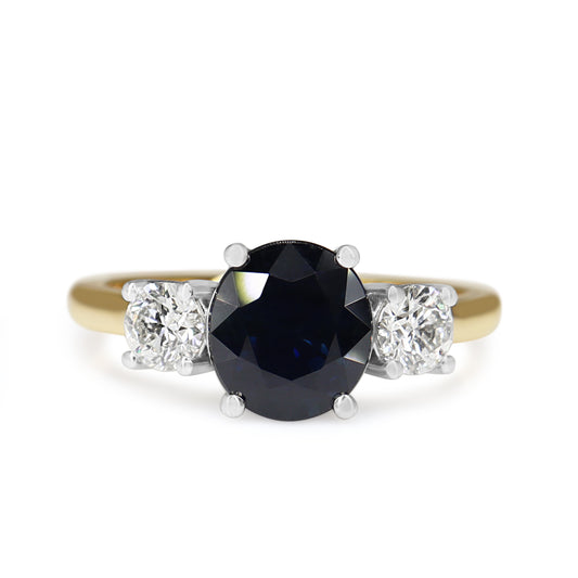18ct Yellow and White Gold Sapphire and Diamond 3 Stone Ring