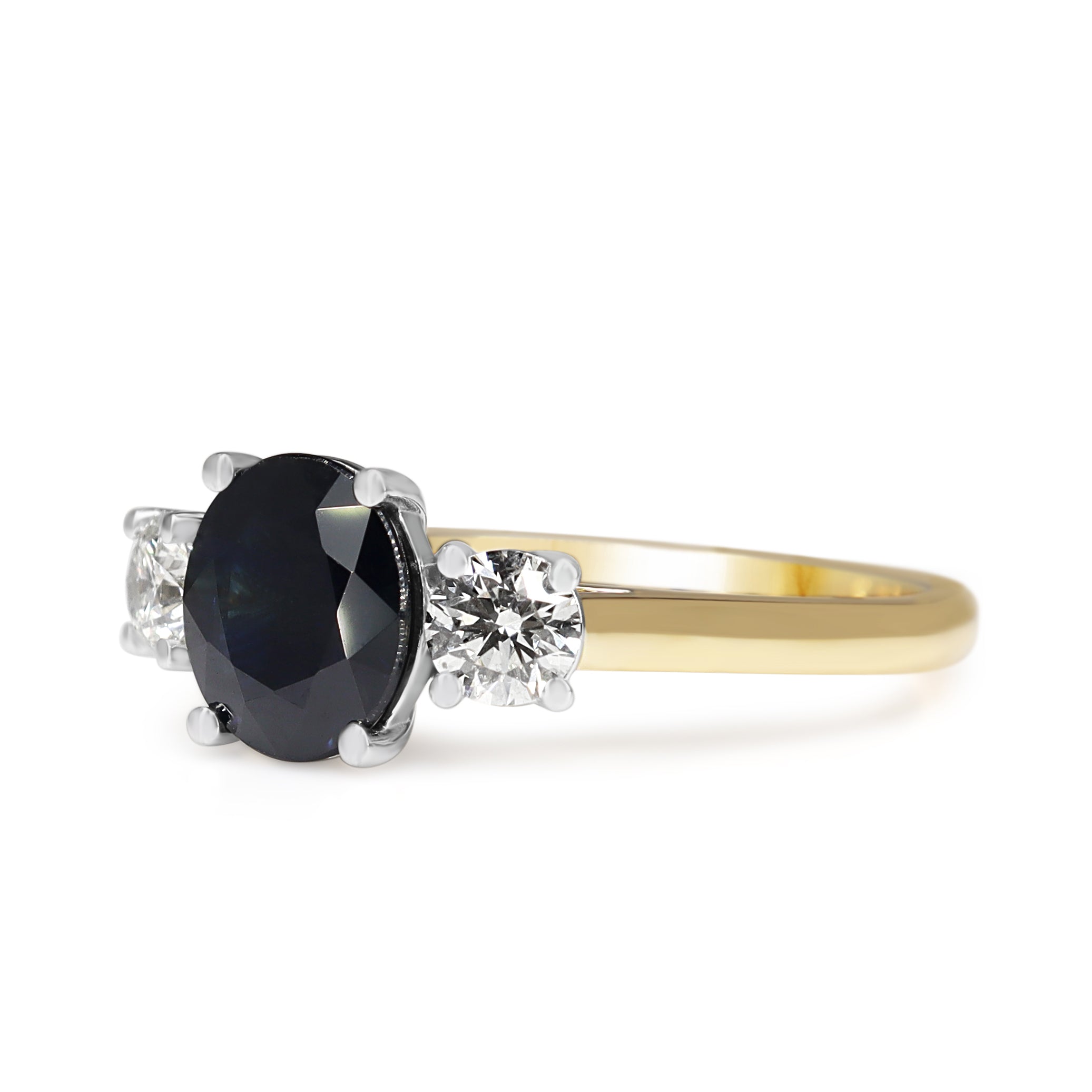 18ct Yellow and White Gold Sapphire and Diamond 3 Stone Ring