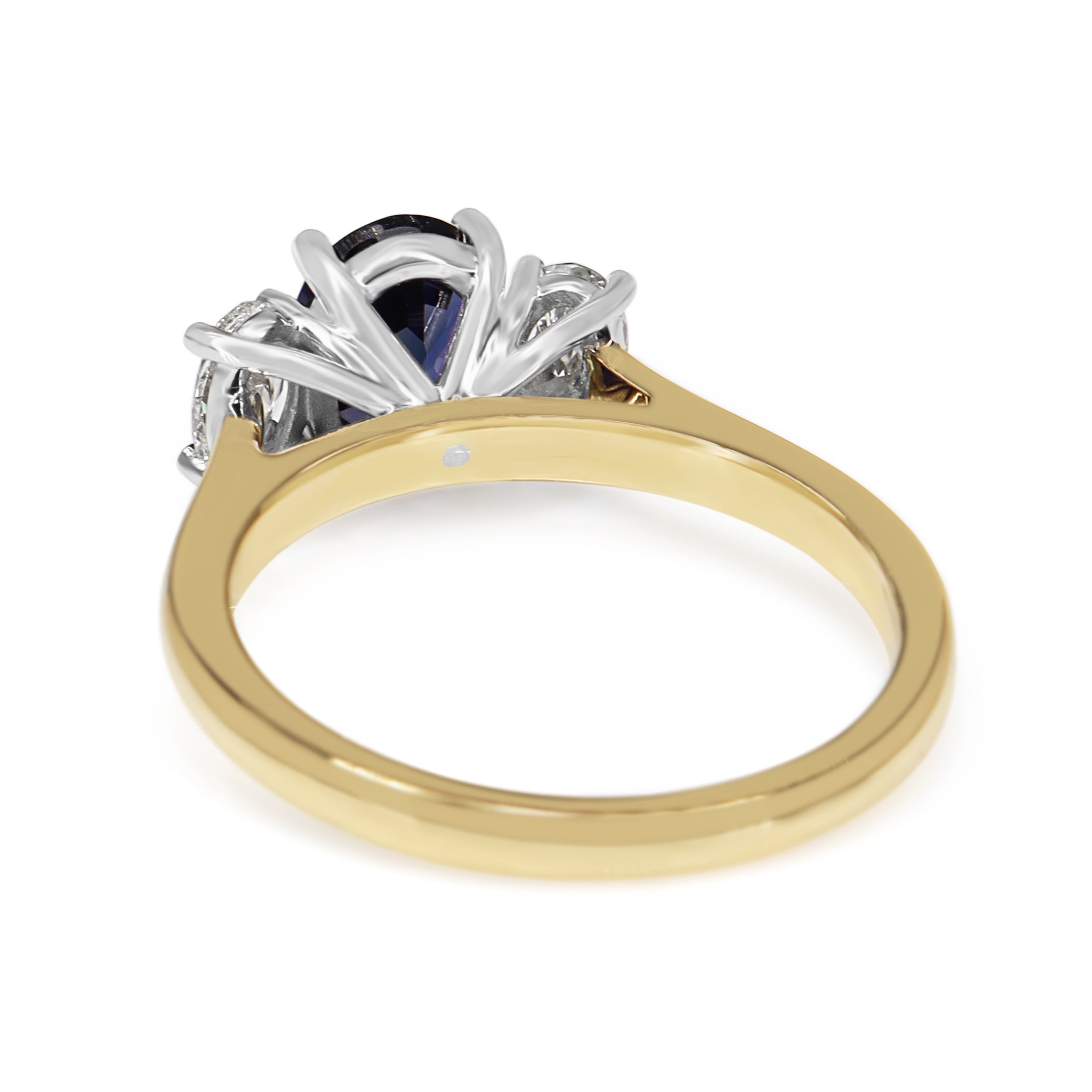 18ct Yellow and White Gold Oval Purple/Blue Sapphire and Diamond 3 Stone Ring