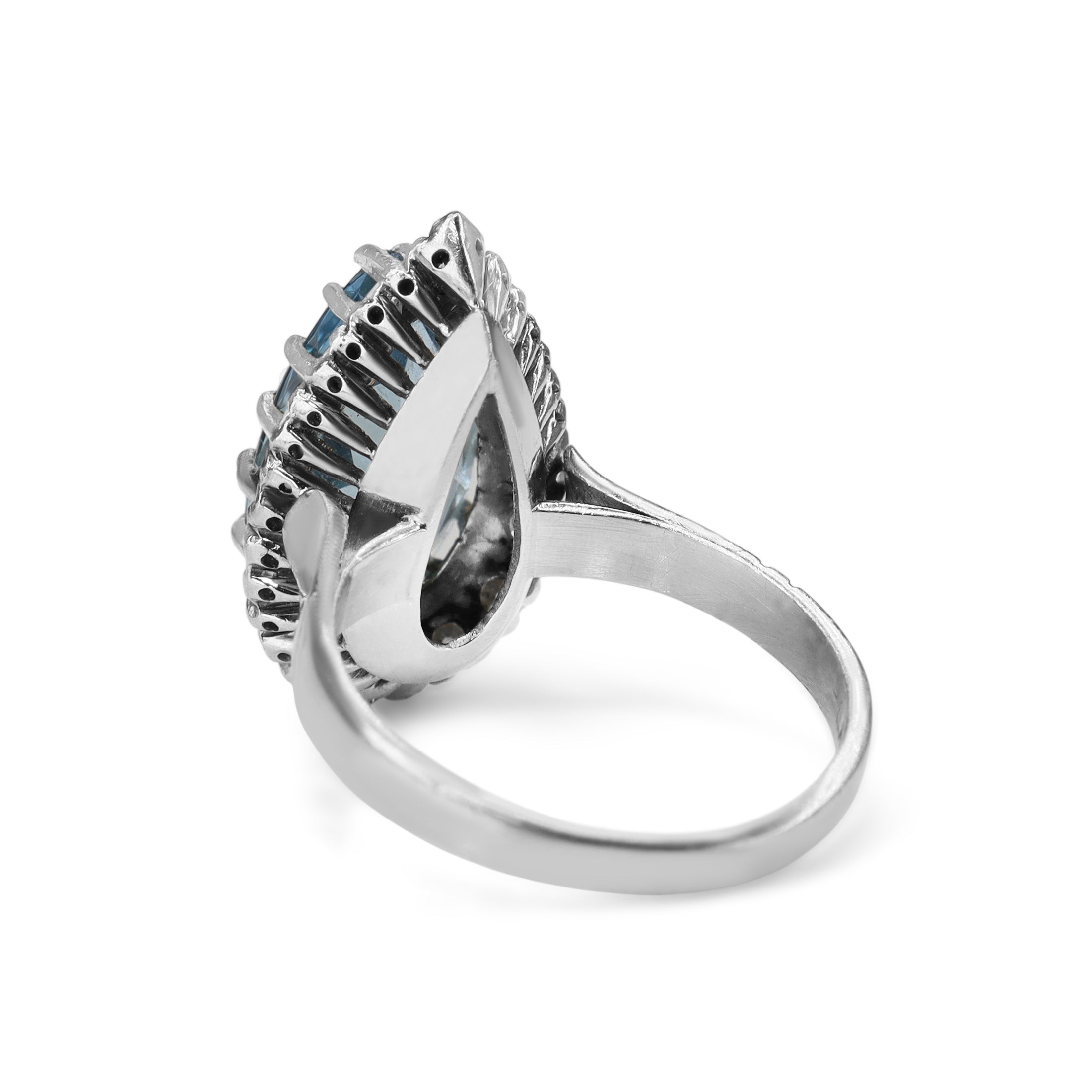 Platinum Pear Shaped Aquamarine and Single Cut Diamond Halo Ring