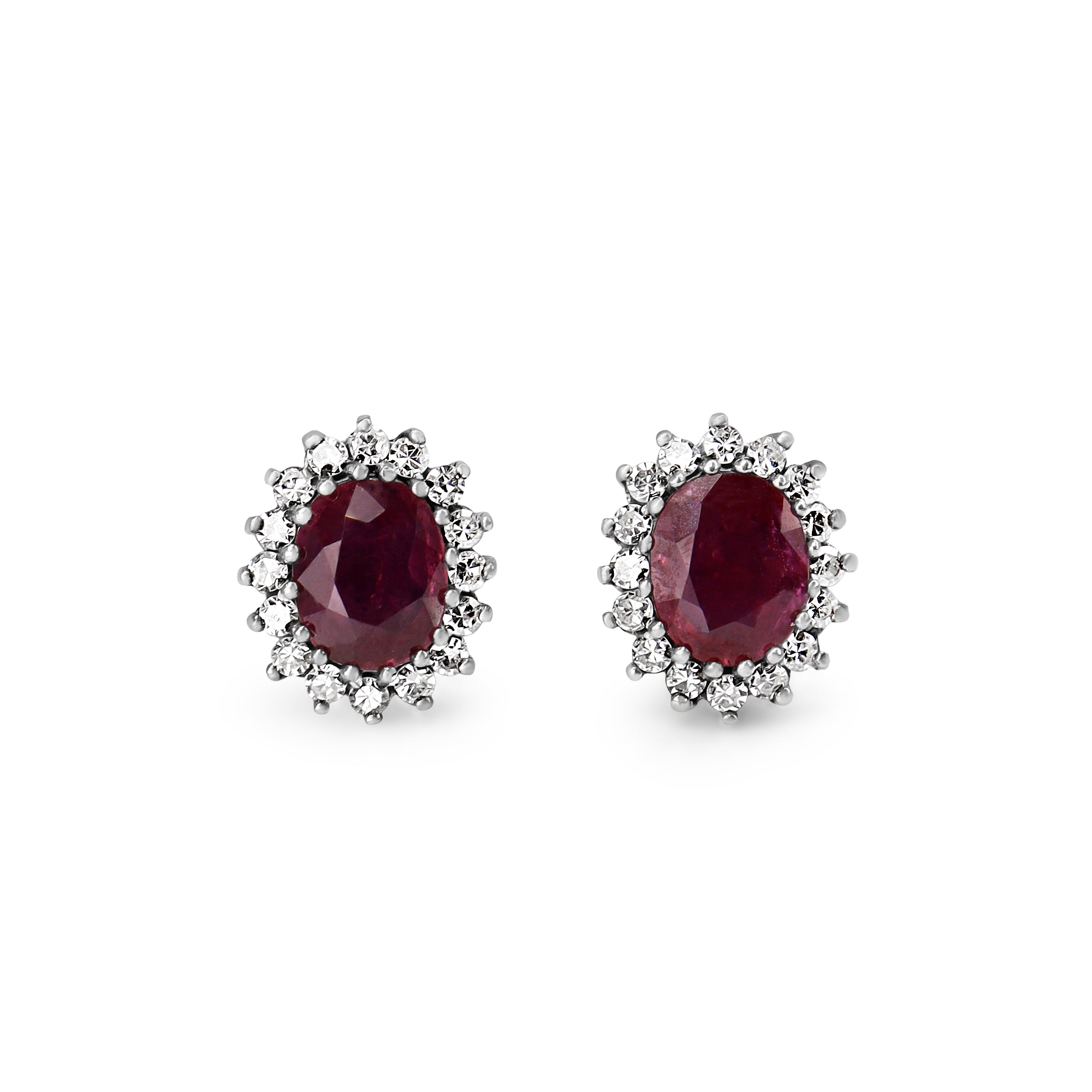 9ct Yellow and White Gold Ruby and Diamond Halo Stud Earrings