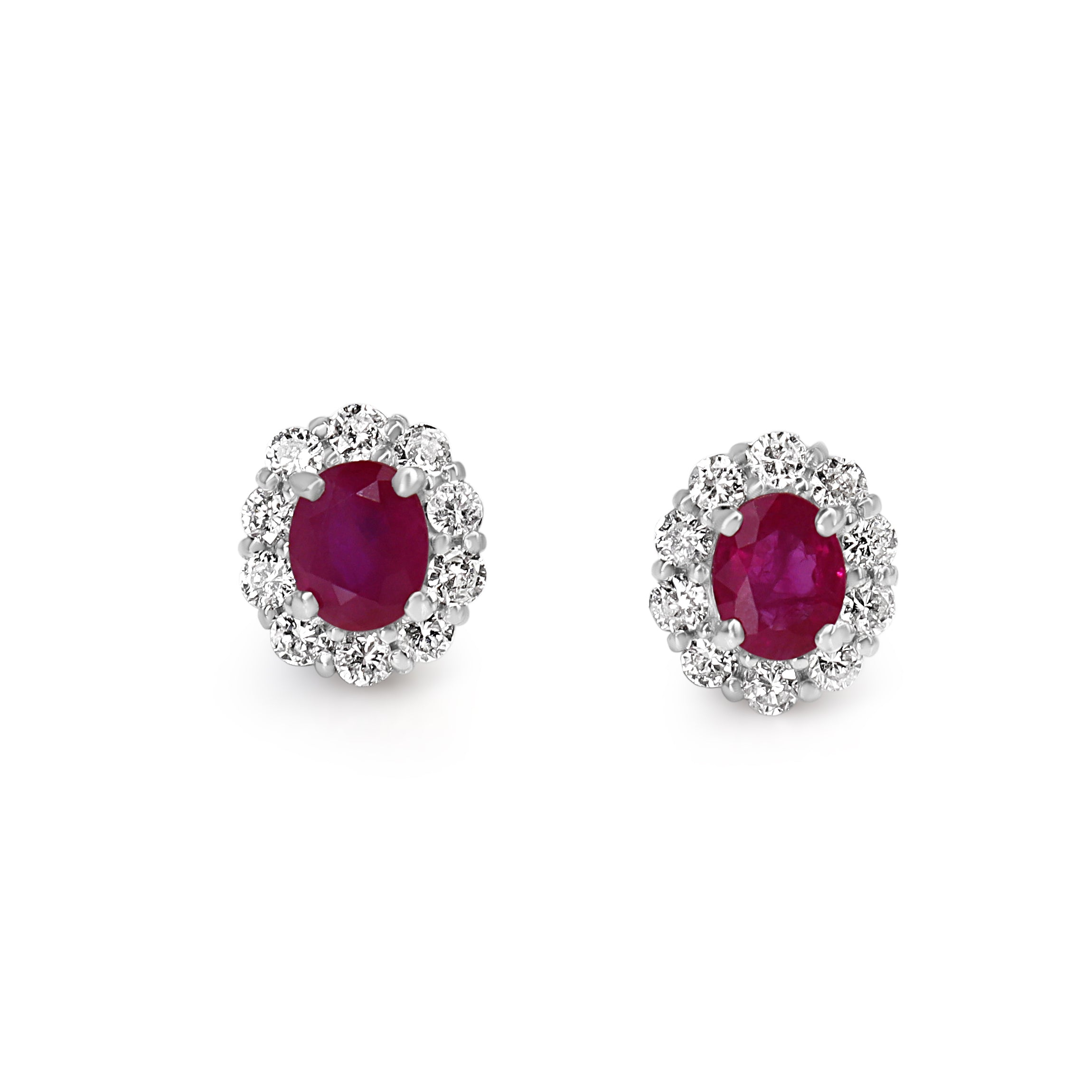 Platinum Ruby and Diamond Halo Stud Earrings