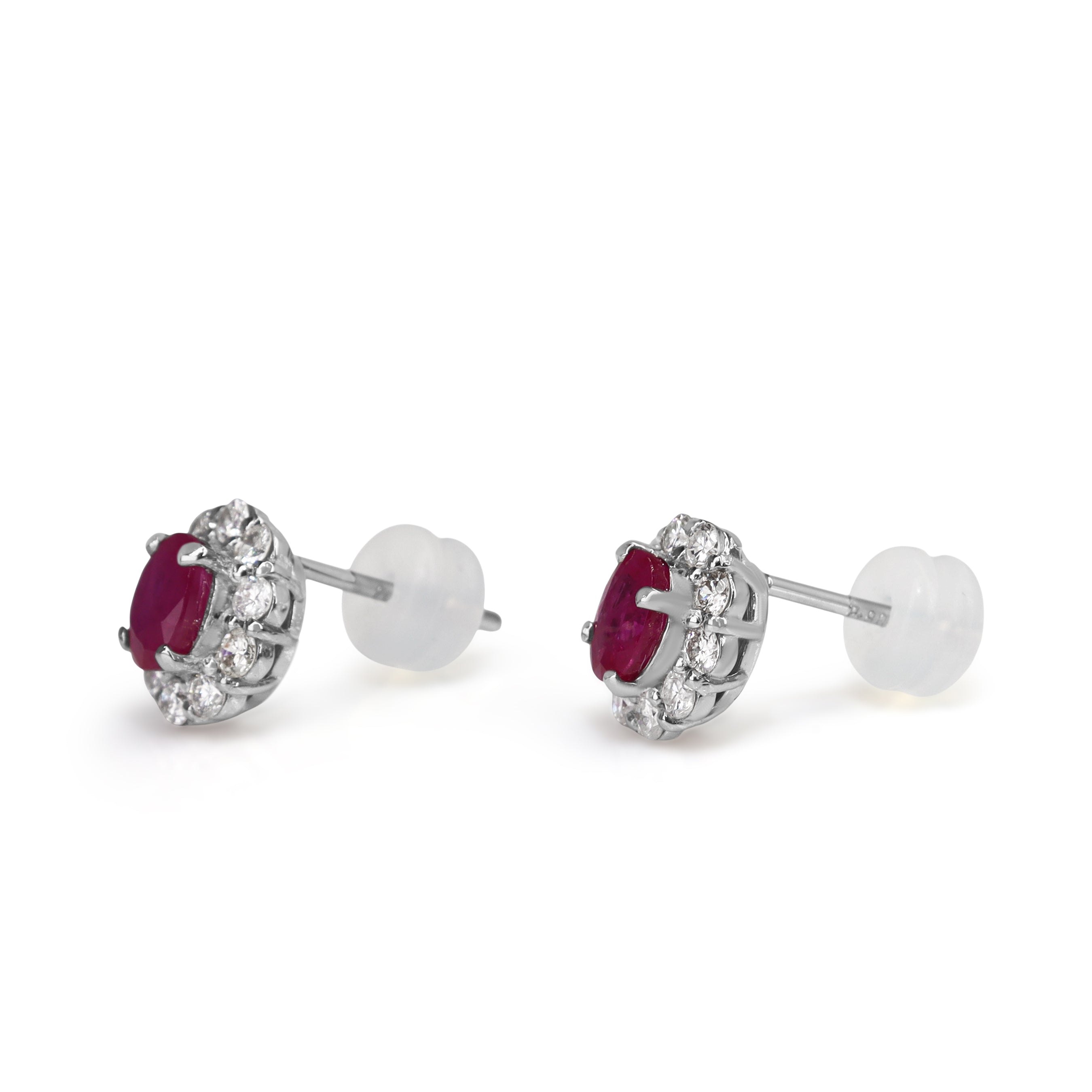 Platinum Ruby and Diamond Halo Stud Earrings
