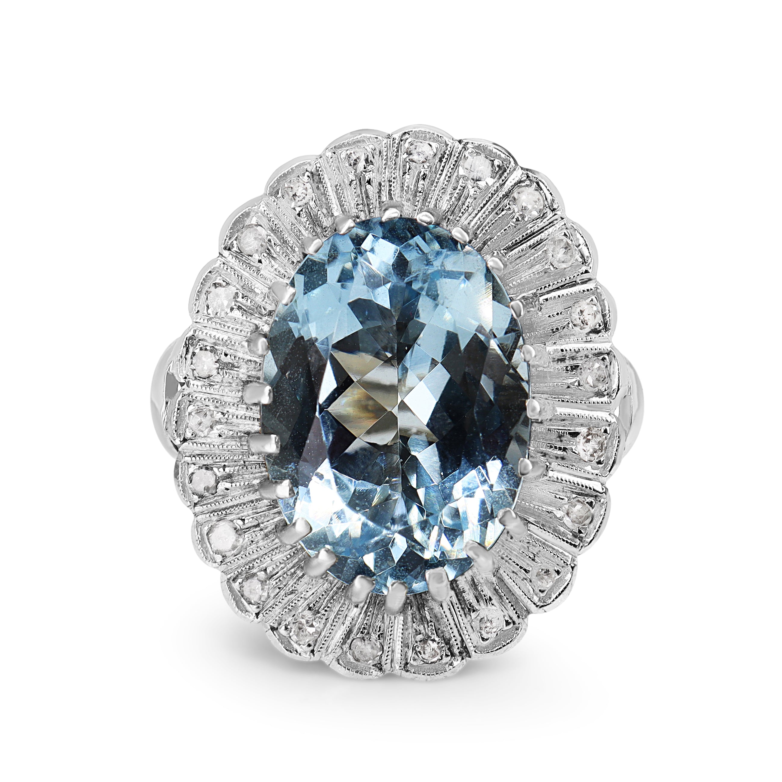 Palladium Topaz and Single Cut Diamond Vintage Cluster Ring