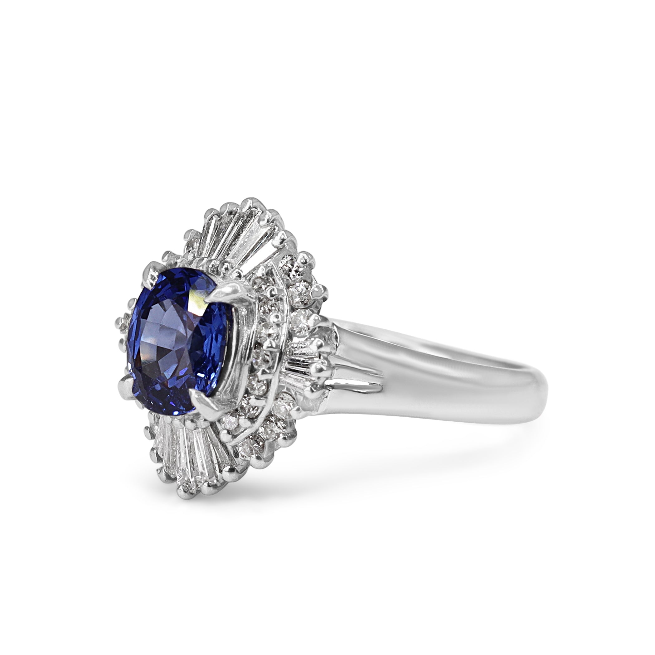 Platinum Sapphire and Diamond Halo Ballerina Ring