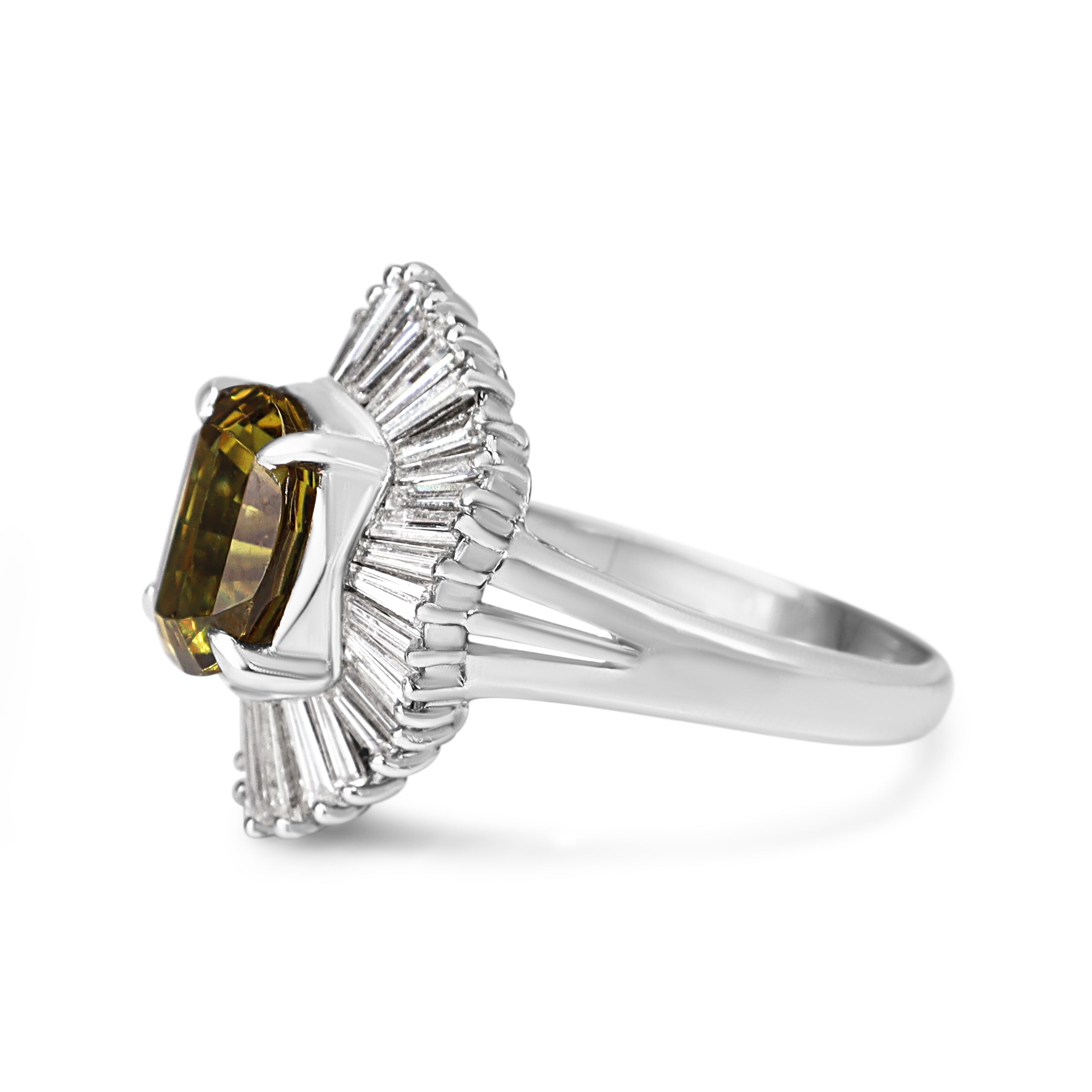 Platinum Yellow Sapphire and Diamond Halo Ballerina Style Ring