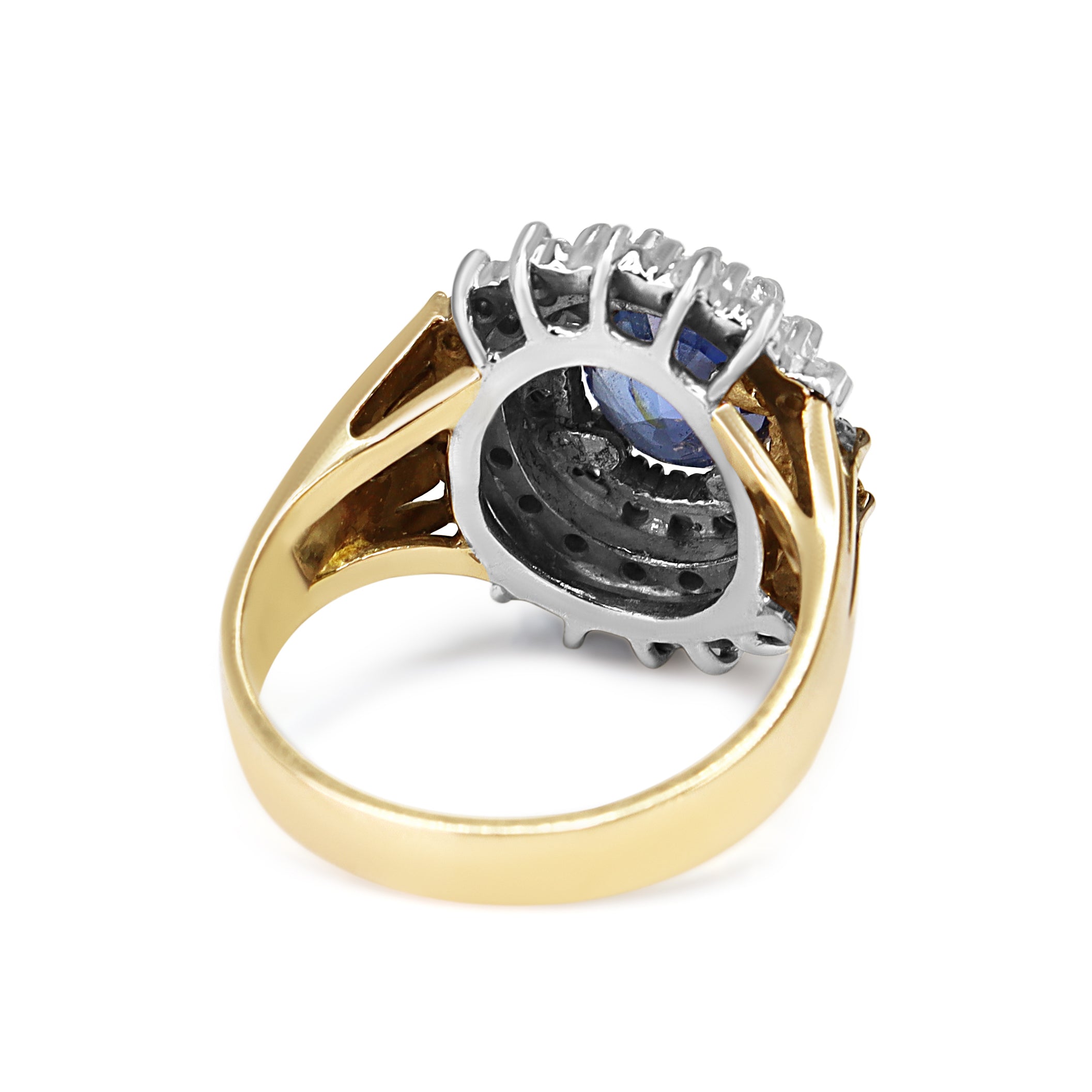 14ct Yellow and White Gold Sapphire and Diamond Double Halo Cocktail Ring