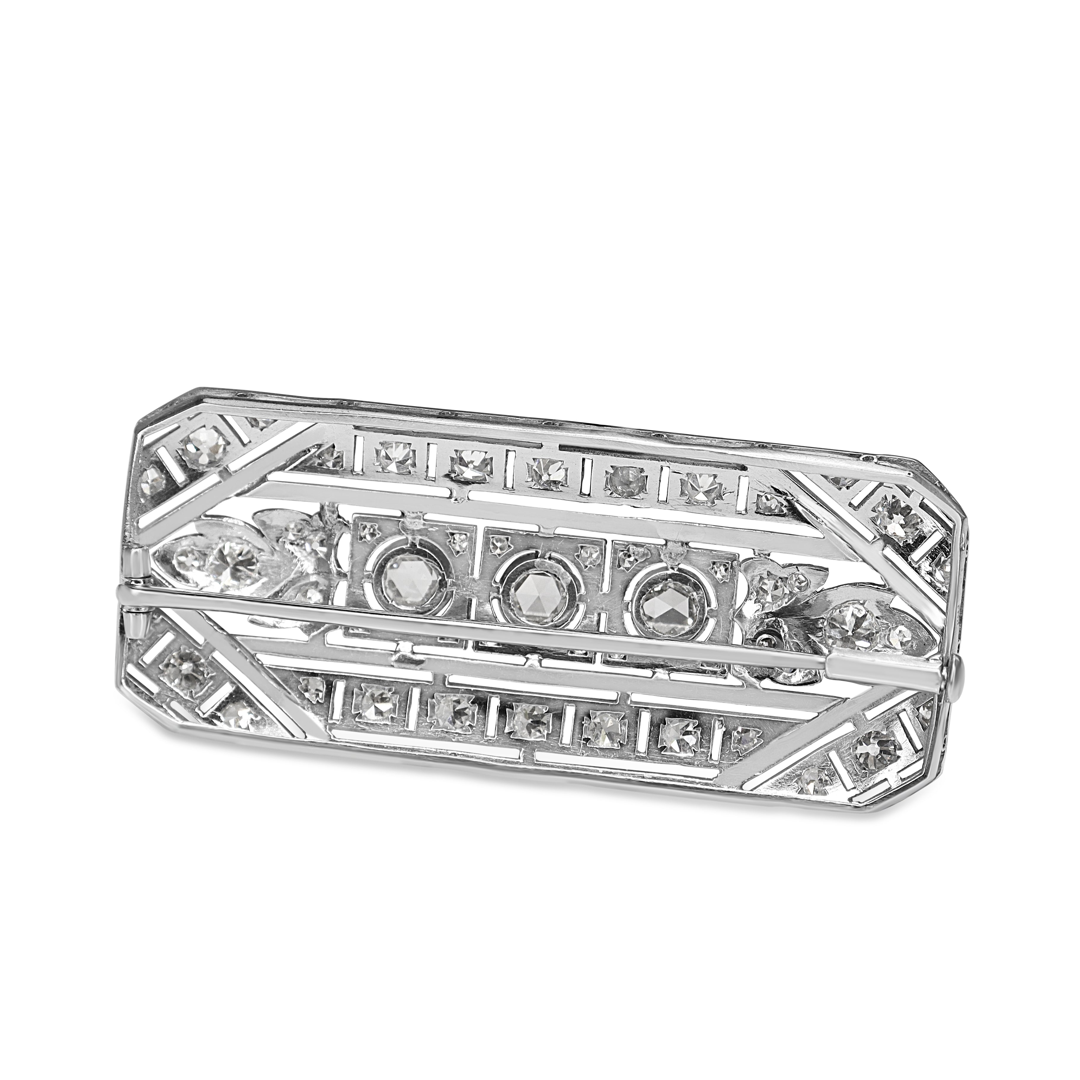 Platinum Art Deco Old and Rose Cut Diamond Brooch