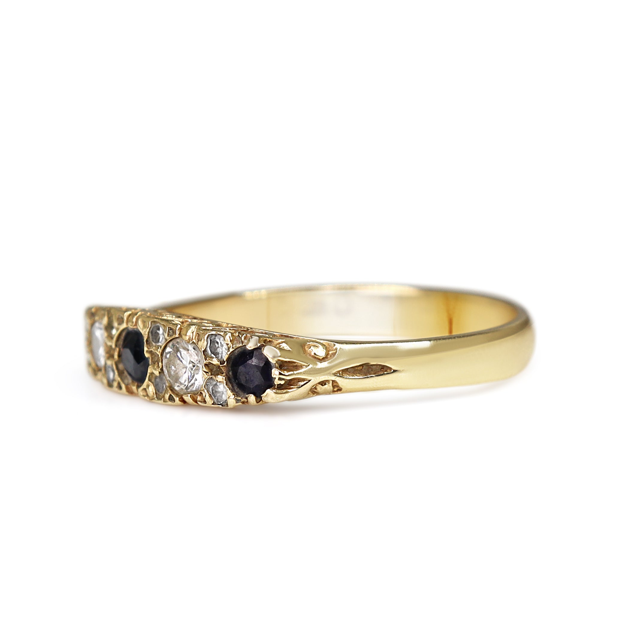 9ct Yellow Gold Sapphire and Diamond 5 Stone Ring