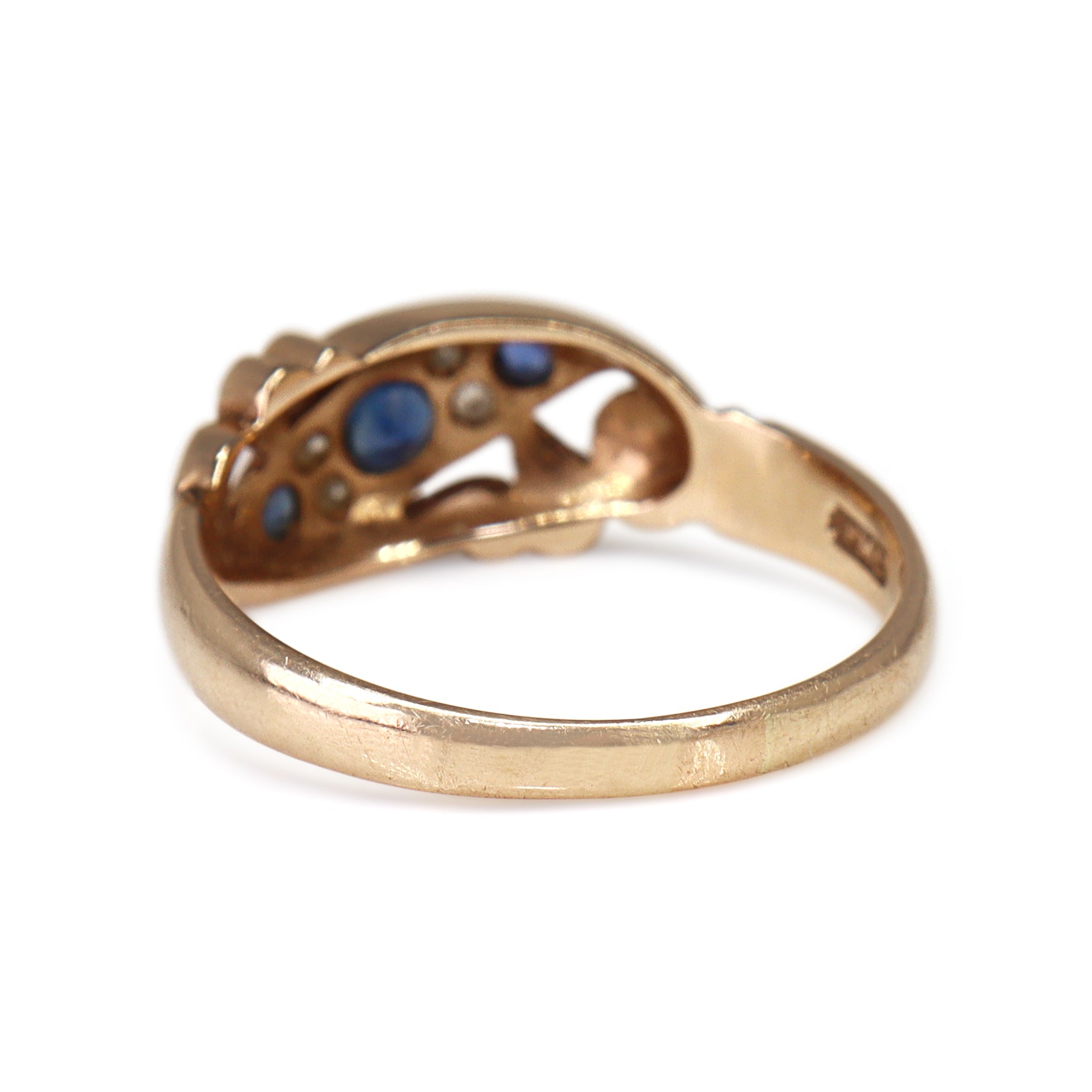 9ct Yellow Gold Sapphire and Diamond Antique Style Ring