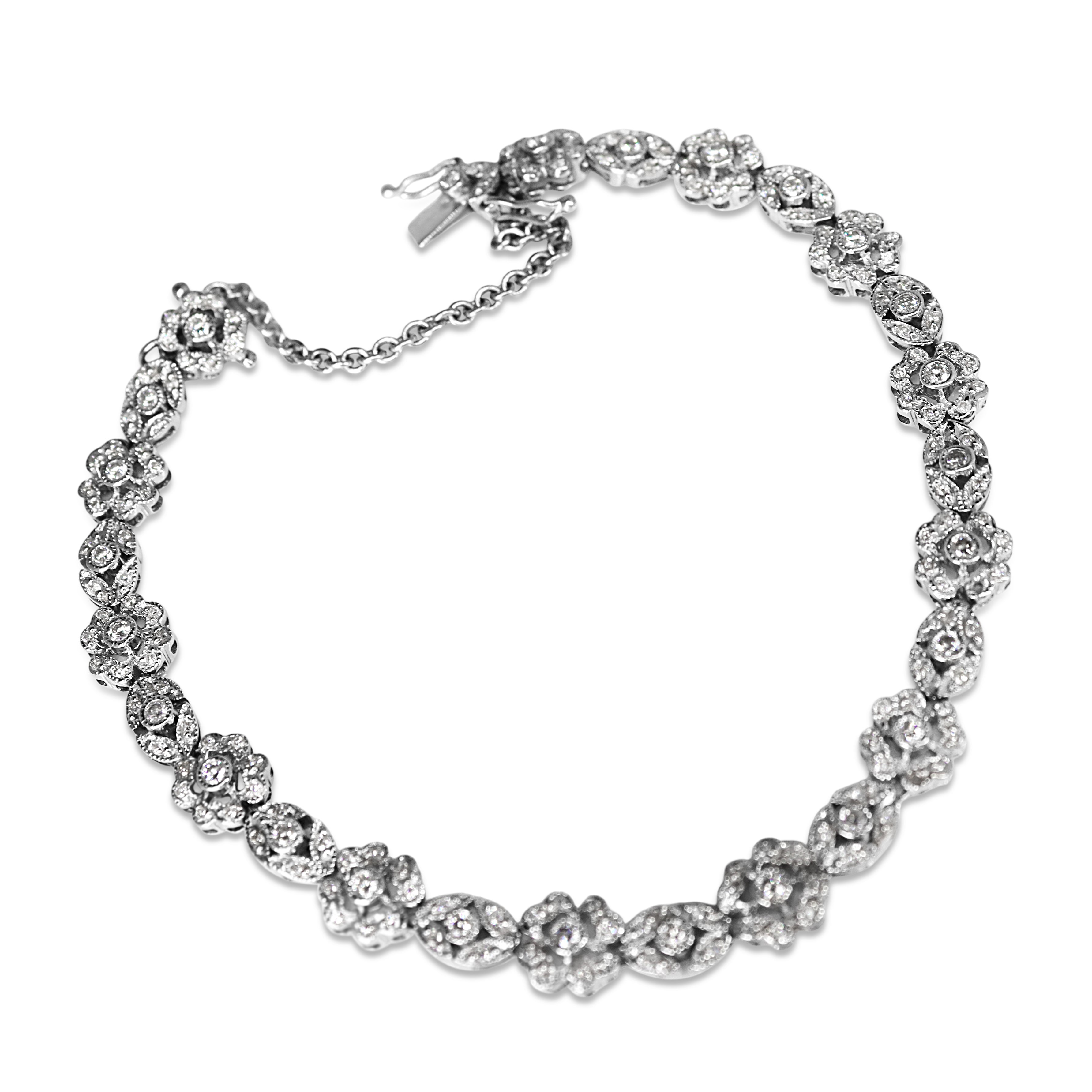 18ct White Gold Floral Diamond Bracelet