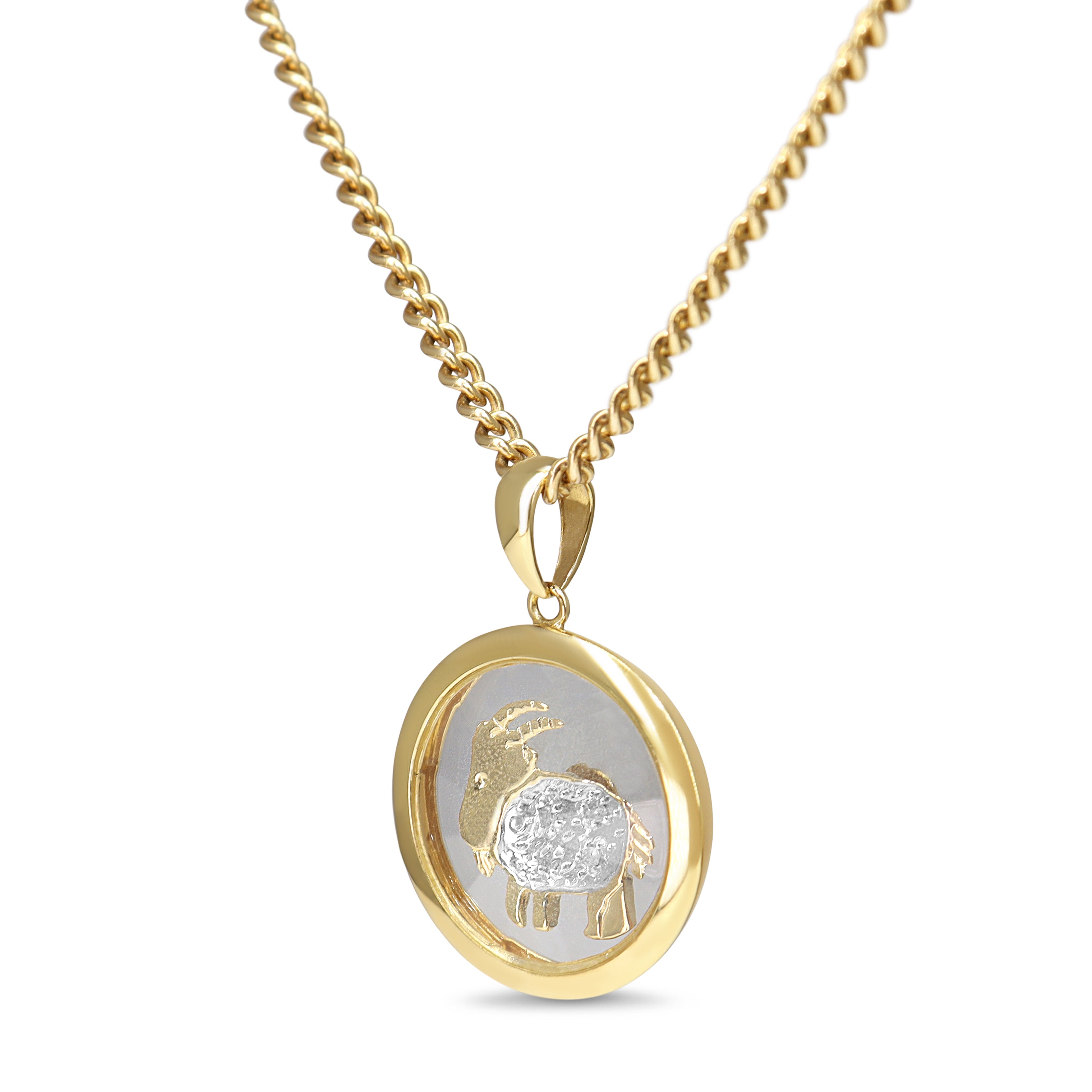 18ct Yellow Gold Capricorn Star Sign Diamond Swivel Pendant on 9ct Yellow Gold Chain
