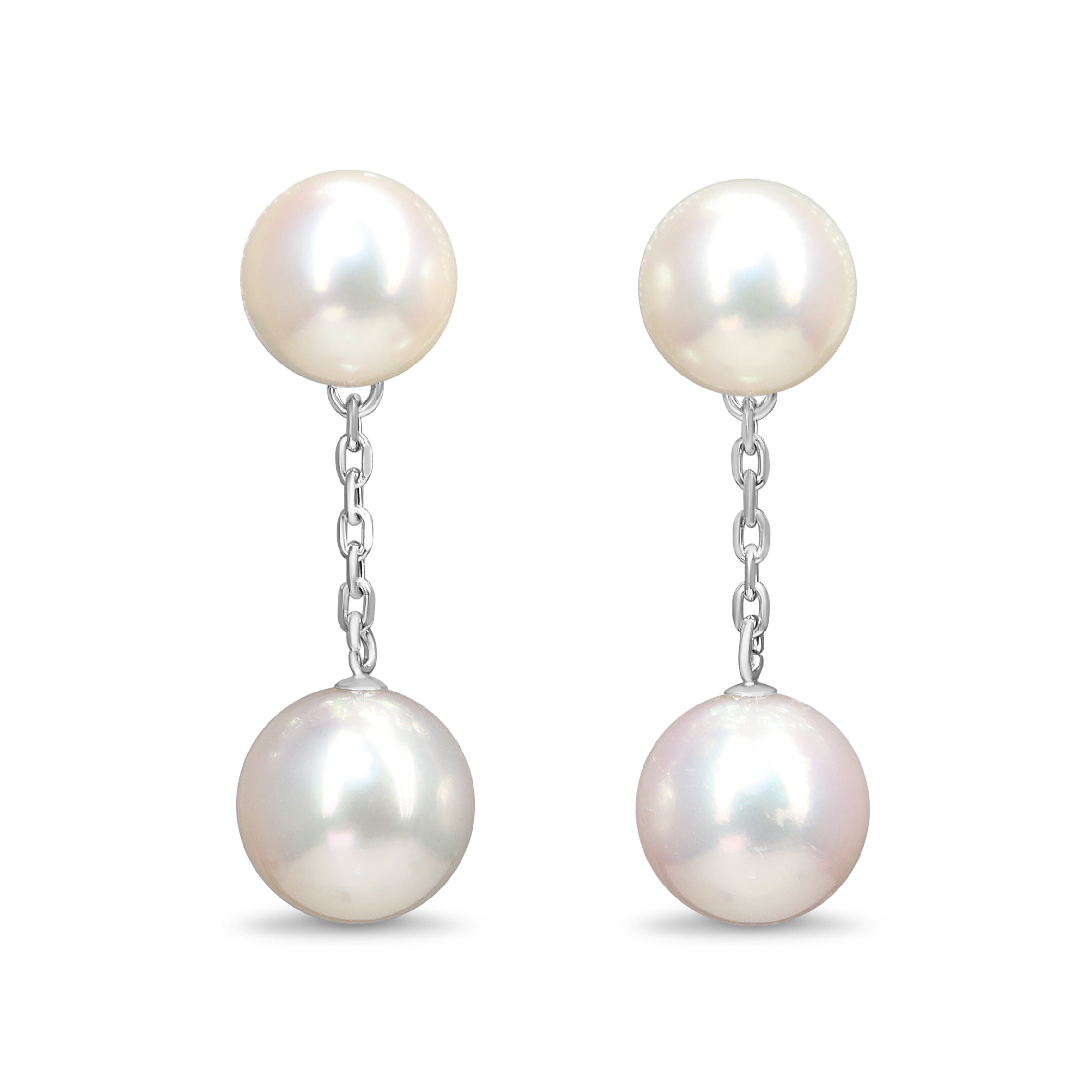 14ct White Gold 8 - 9mm Drop Akoya Pearl Earrings