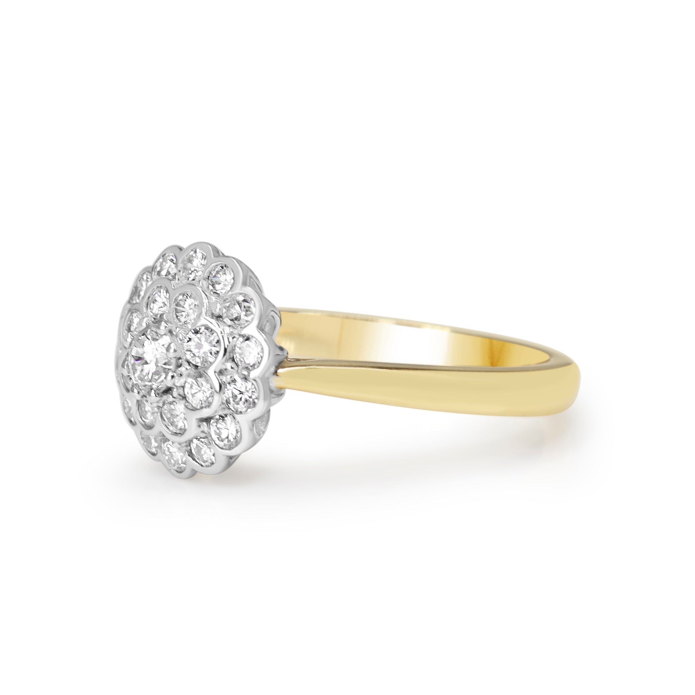 18ct Yellow and White Gold Cluster Daisy Ring