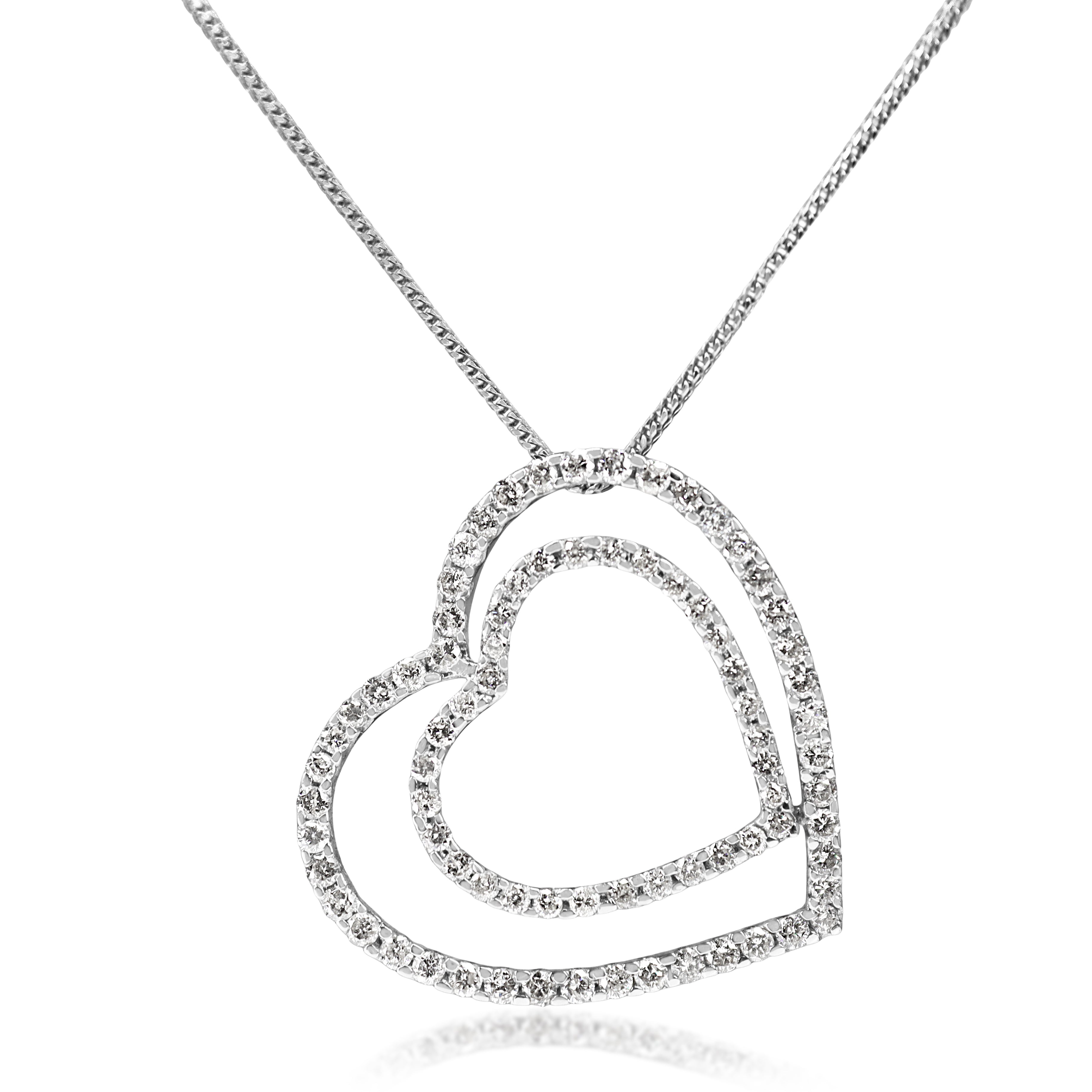 18ct White Gold Double Heart Diamond Necklace