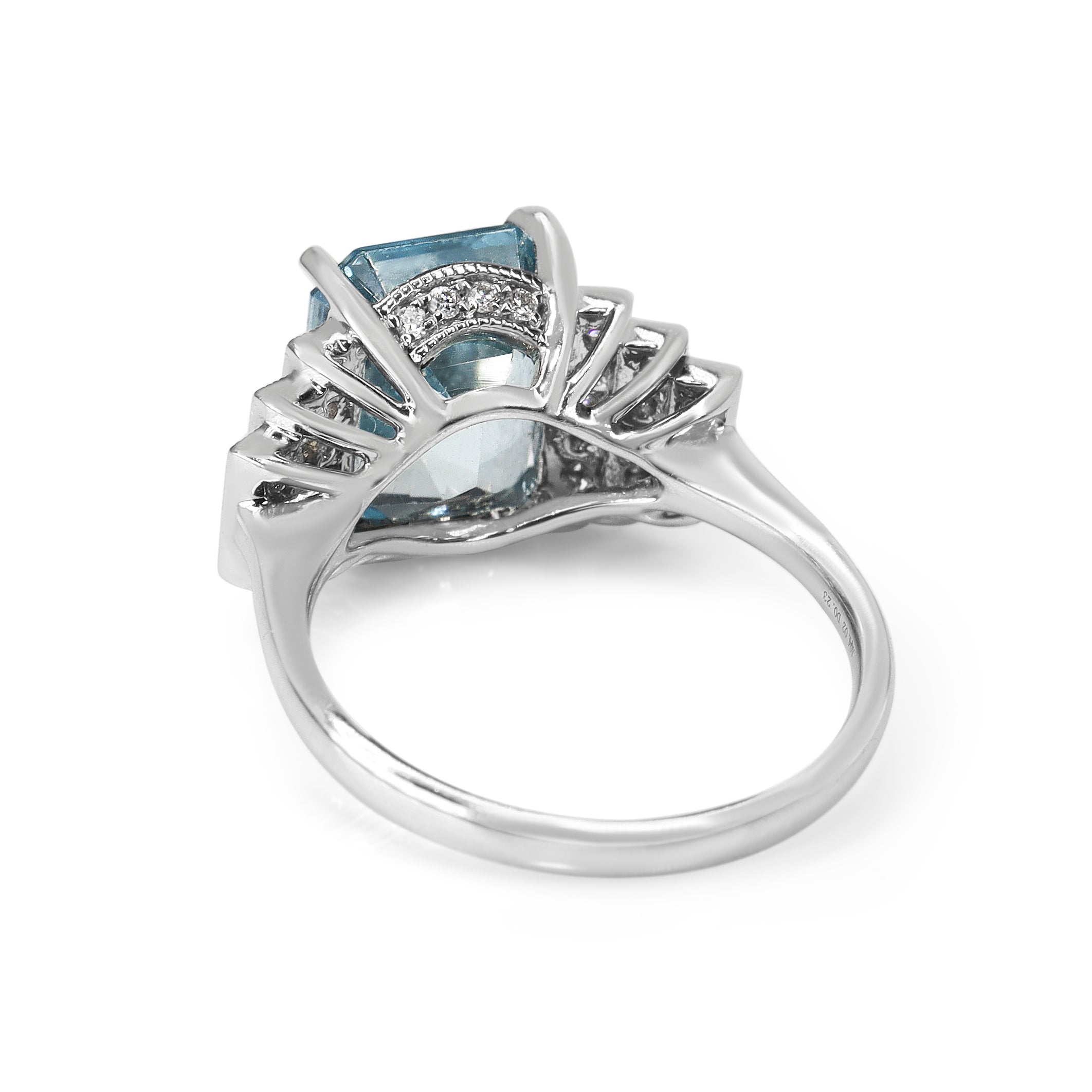 18ct White Gold Aquamarine and Diamond Deco Style Stepped Down Ring